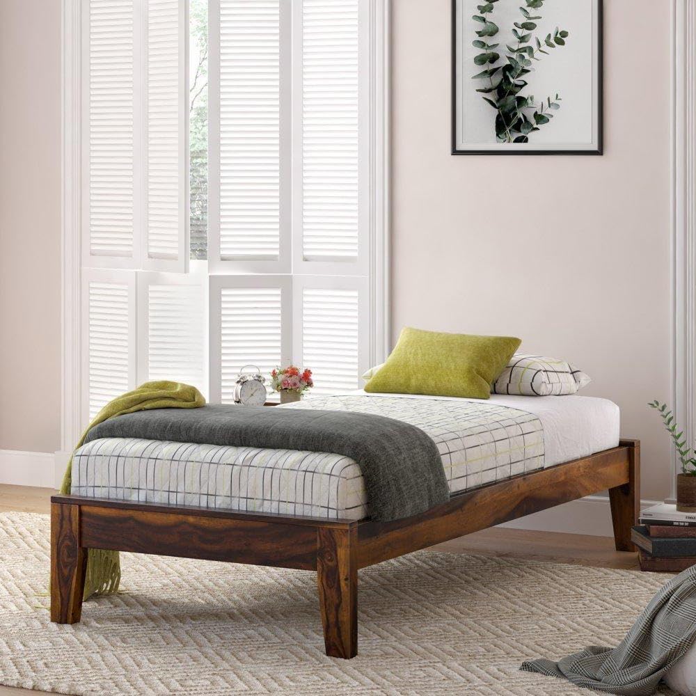 Suncom Sheesham Wood Bed Without Storage For Bedroom  Single Bed Wooden For Home Furniture  Solid Wood Single Size Cot Palang 