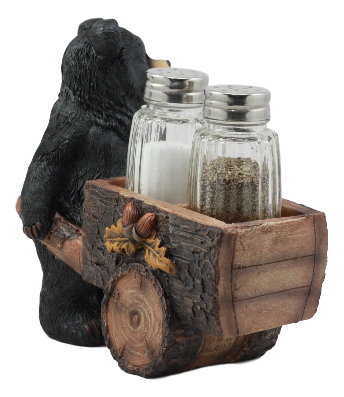 Ebros Woodlands Spice Delivery Black Bear Pushing Vintage Wagon Cart Salt And Pepper Shakers Holder Figurine Set Forest Rocky Mo