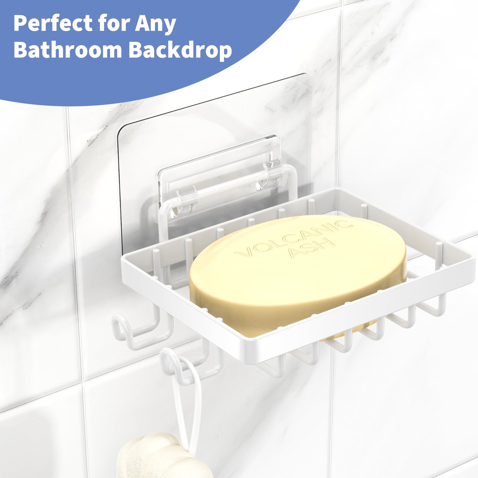 Moforoco Soap Bar Holder For Shower, No Drilling, 304 Rustproof Stainless Steel, Wall Mounted Soap Holder With 2 Hooks And Razor