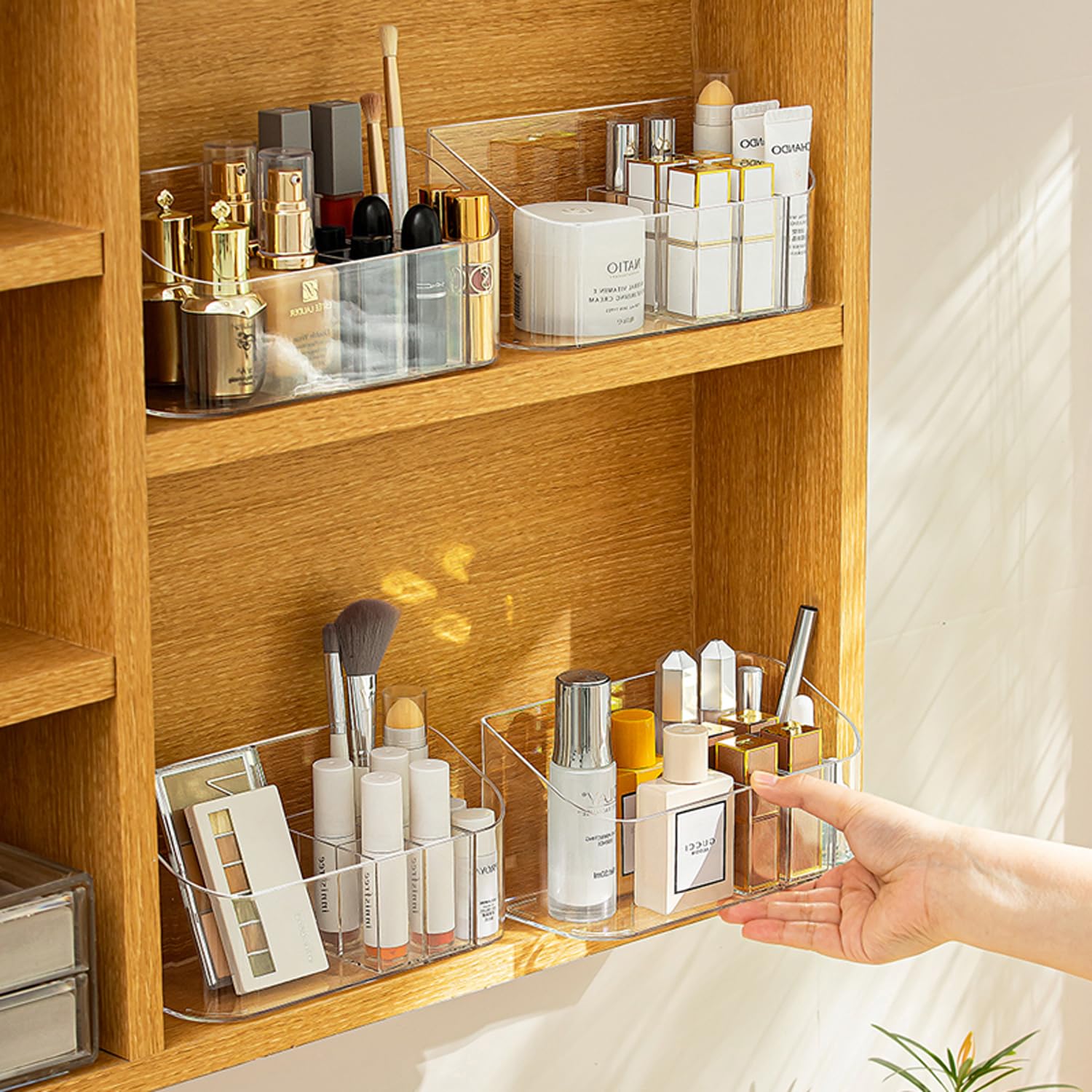 Mornite Bathroom Counter Shelf Vanity Trays, Makeup Organizer Tray With 9 Compartments, Trays Holders For Medicine Bathroom Cabi
