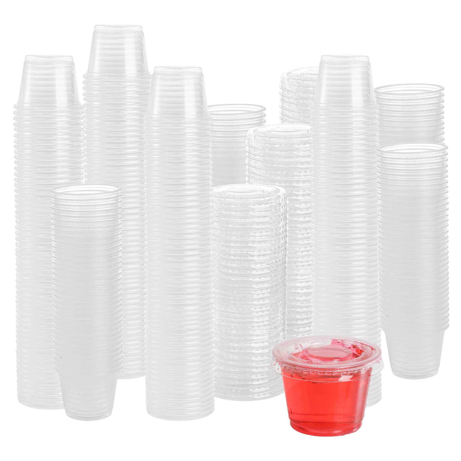 Hedume 600 Sets 1 Oz Disposable Portion Cups With Lids, Clear Jello Shot Cups, Plastic Souffle Portion Cups, Sampling Cups With