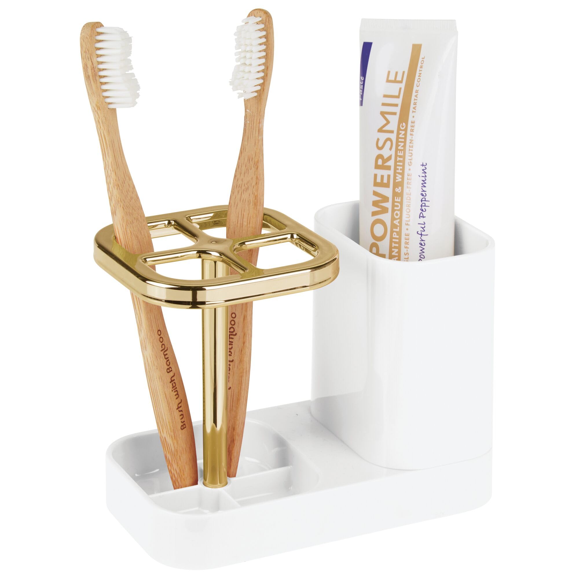 iDesign Toothbrush Holder with 4 Divided Sections - White/Gold