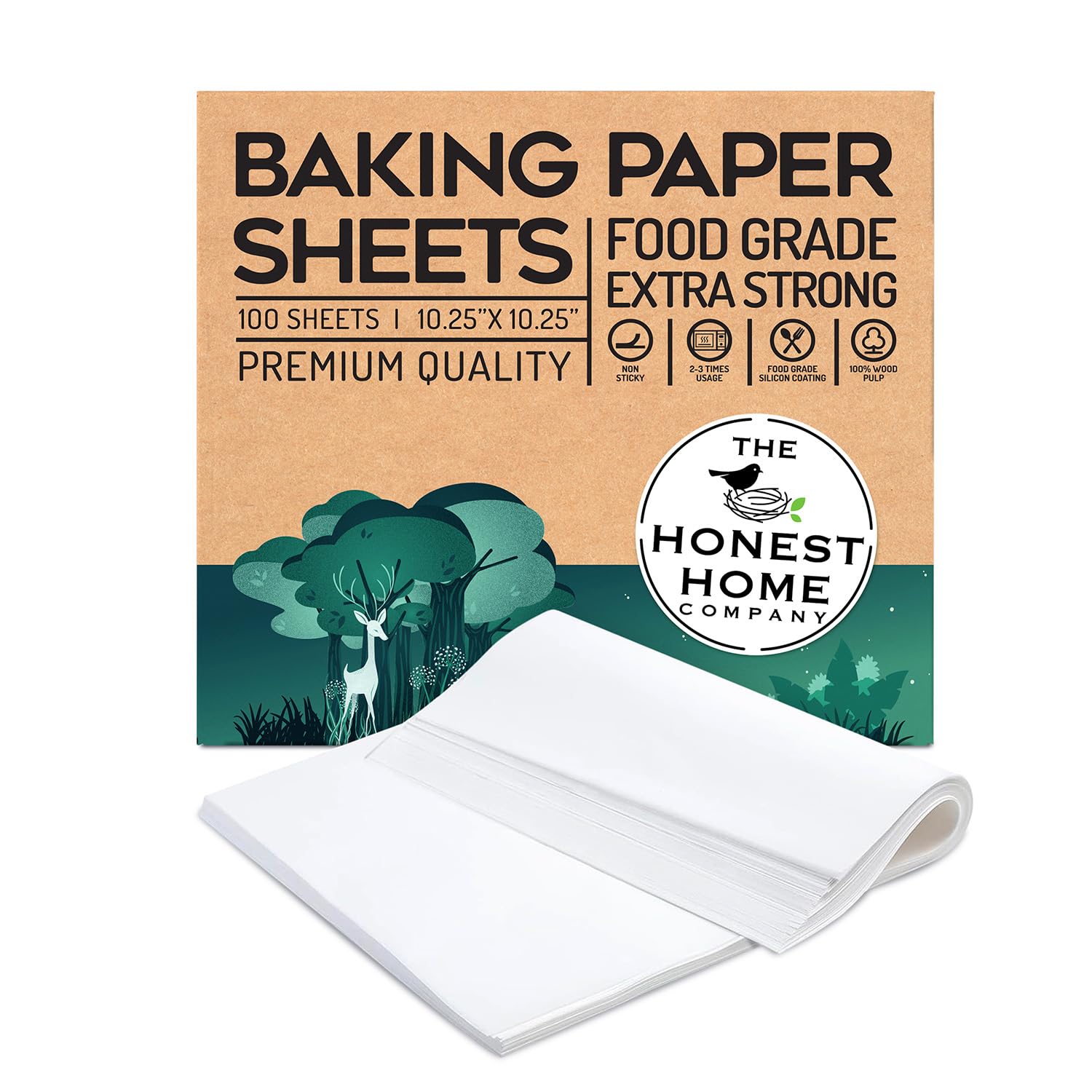Honest Home Baking Paper Sheets | 100 Sheets | 10X10 Inch | Pre-Cut & Non-Stick | Parchment Paper For Baking Cake | Oven, Air Fr