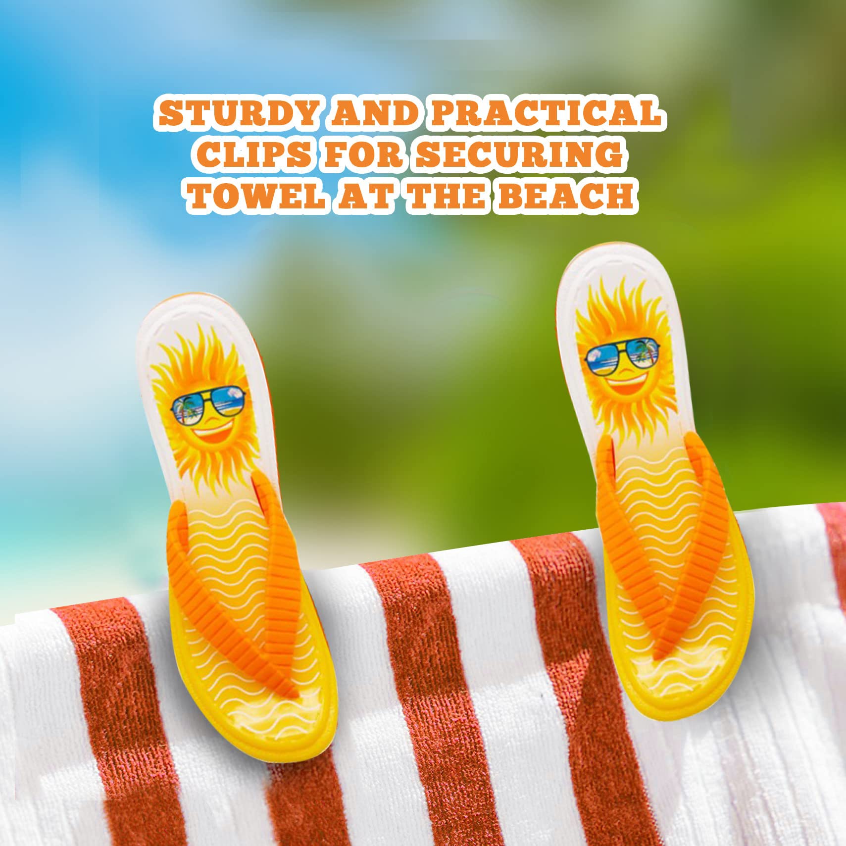 PERFORMORE Flip Flop Beach Towel Clips (Yellow)  Set of 2  Portable Towel Holder Clips  Secure Clips for Beach Chairs Deck Patio Pool Boat Cruise Lounge Chair Accessories
