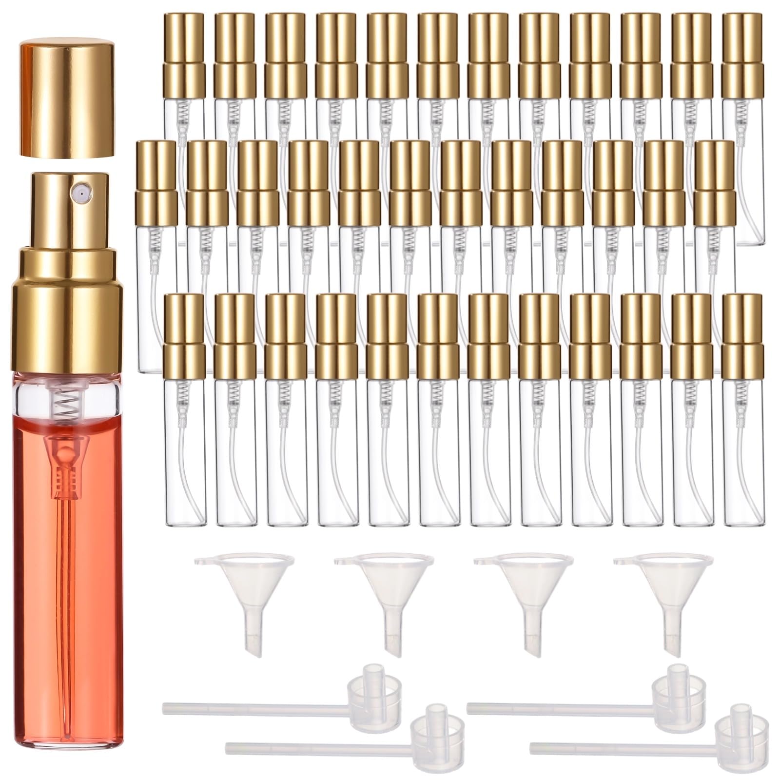Lnrueg 100 Pcs 5 ml Mini Spray Bottles - 0.17 oz Refillable Glass Perfume Bottles, Portable Travel Sample Containers with Caps, 