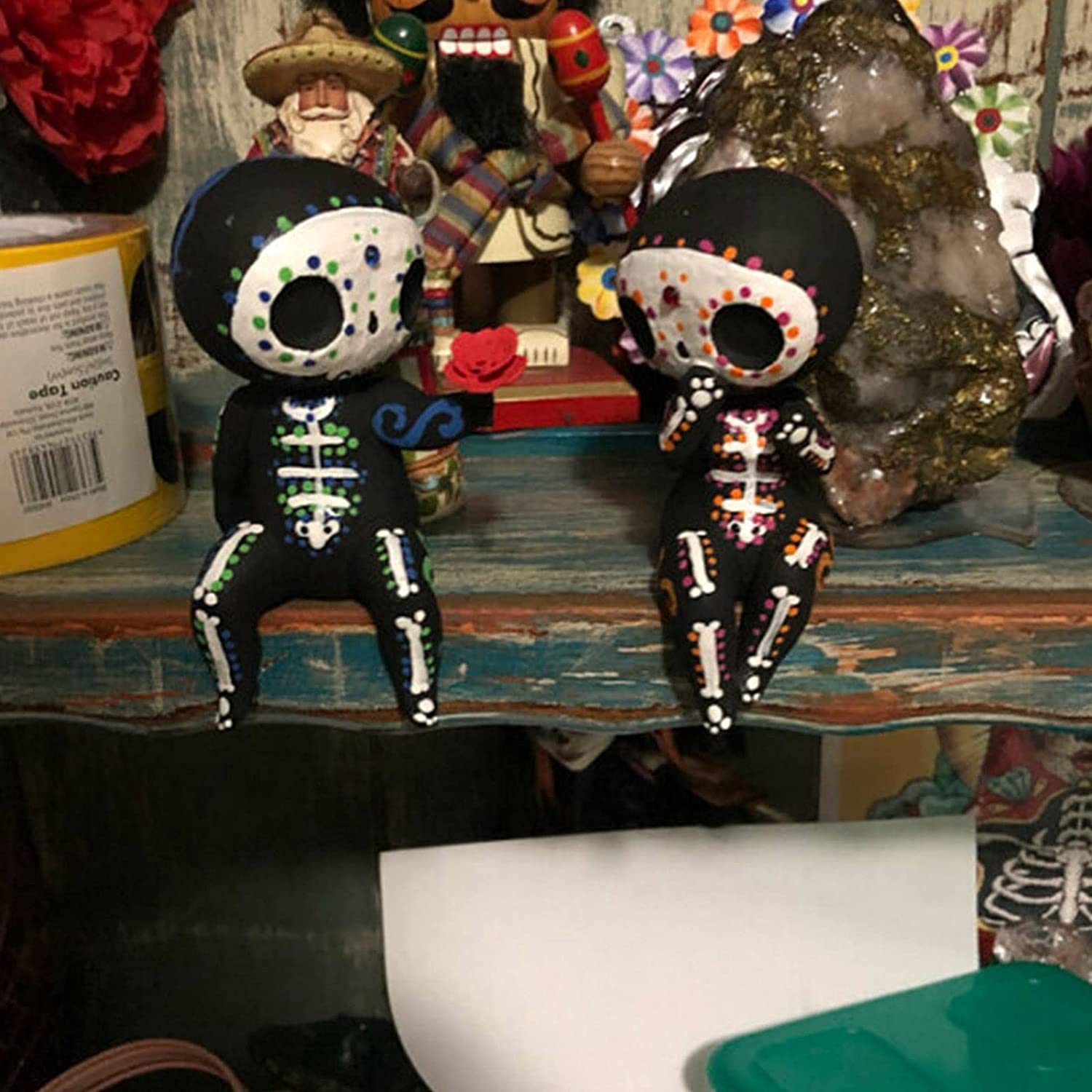 MBVBN Sugar Skull Couple Statue, Sugar Skull Decor, Day of The Dead Decorations,Resin Skulls Sculptures Home Decor,Dia De Los Mu