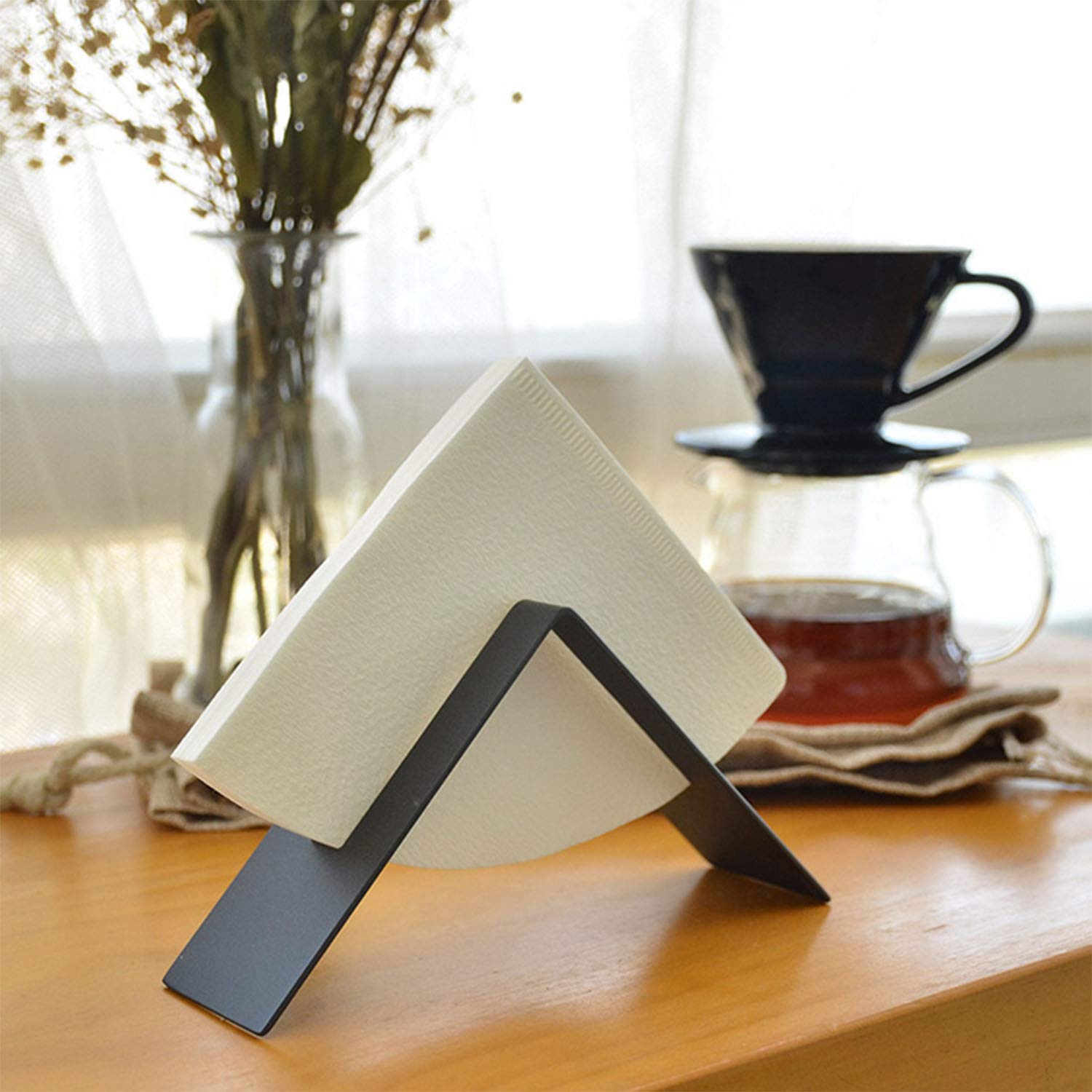 Miao Jin Coffee Filter Paper Holder,Stainless Steel Coffee Paper Storage Container Dispenser Rack Coffee Filter Paper Stand (Bla