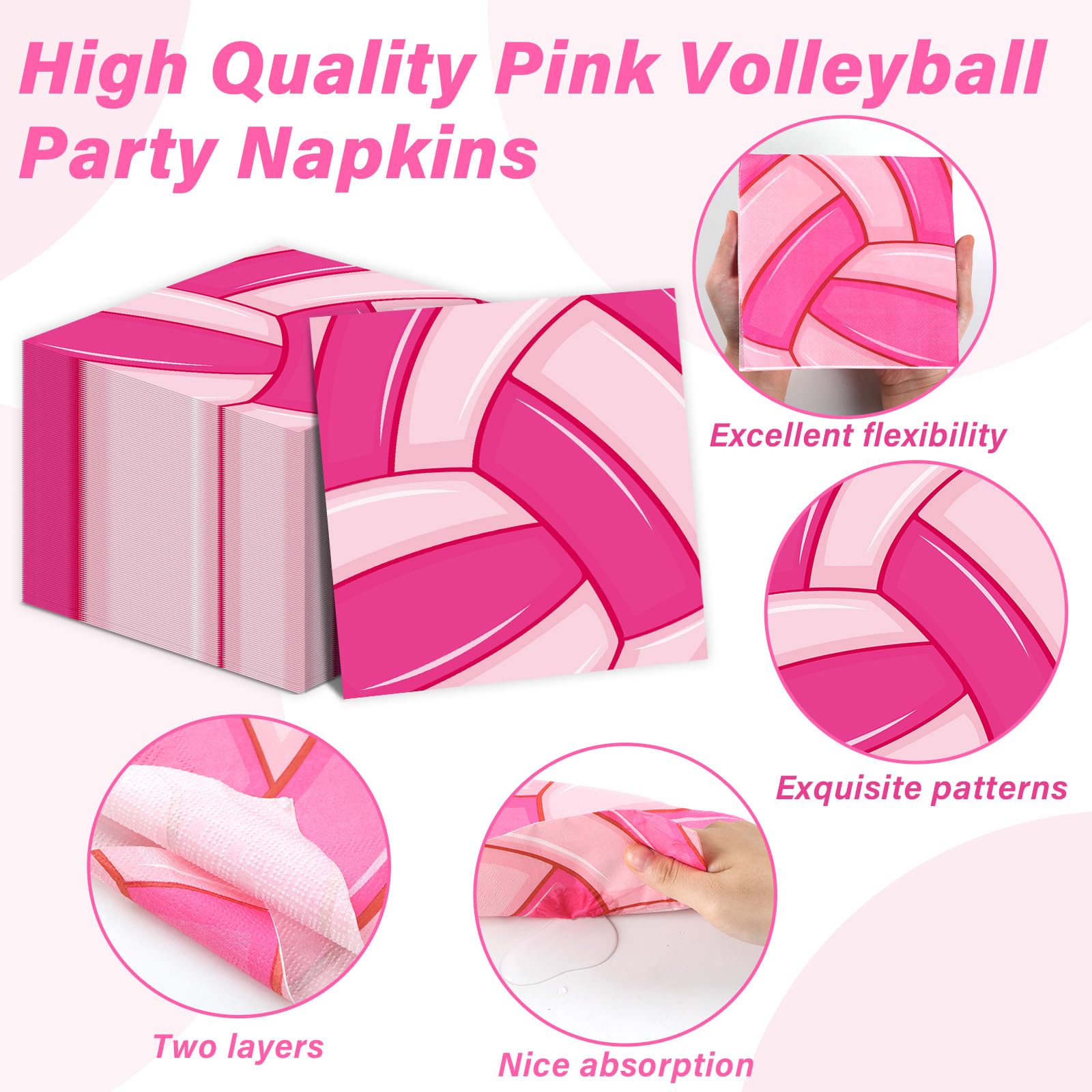 96Pcs Pink Volleyball Party Supplies Sport Paper Plates Napkins Volleyball Theme Party Decorations Volleyball Sport Dinnerware P