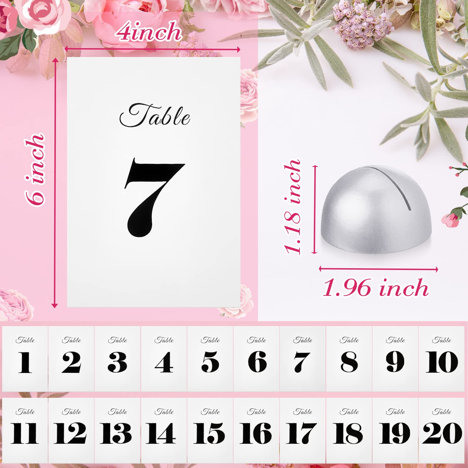 Taiyin 20 Pieces Table Number Cards Round Table Number Stands Modern Cursive Table Number 1-20 For Wedding Reception Anniversary