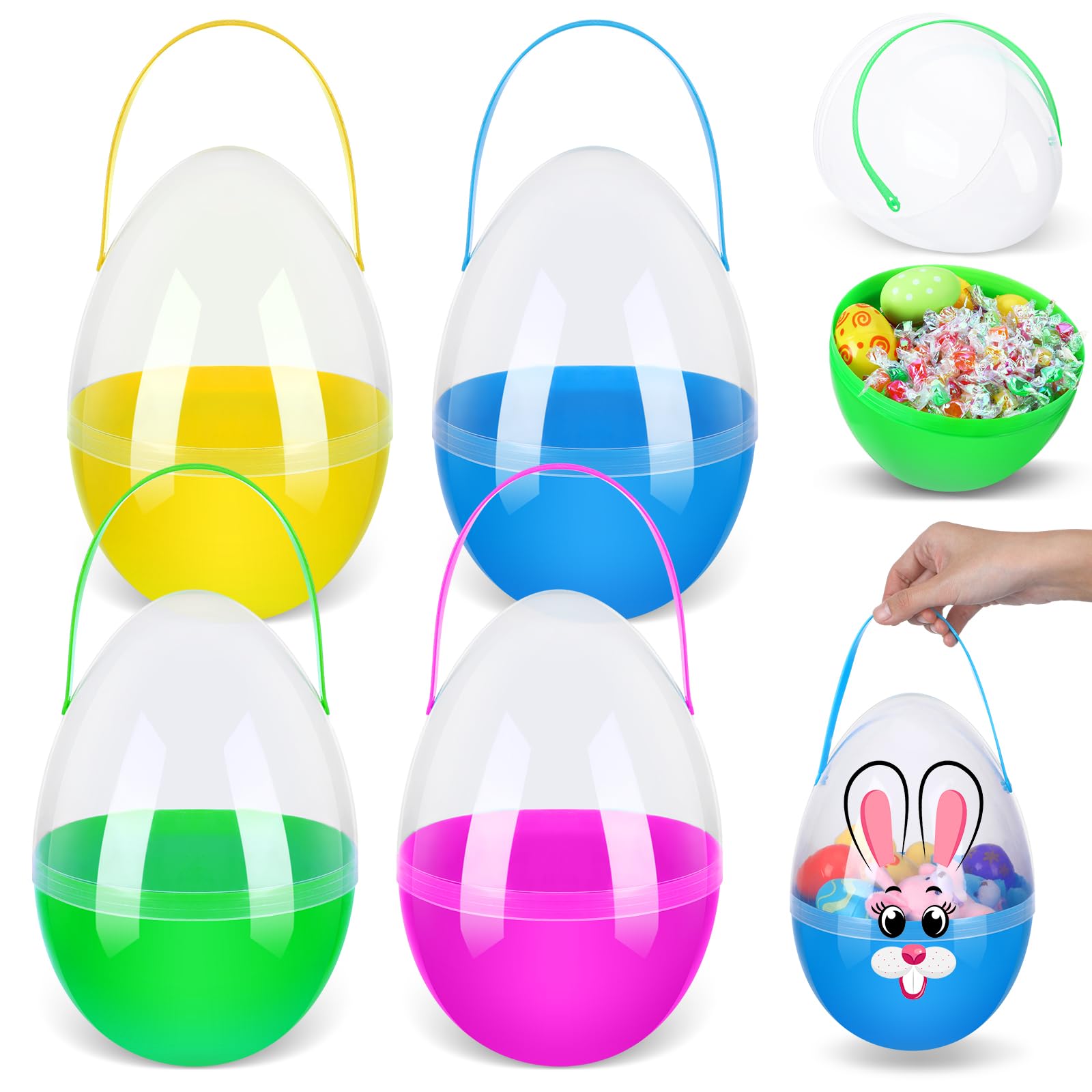 Funtery Giant Easter Egg 10 Inch Plastic Fillable Jumbo Eggs With Handles Plastic Easter Egg Containers Egg Shaped Buckets For E