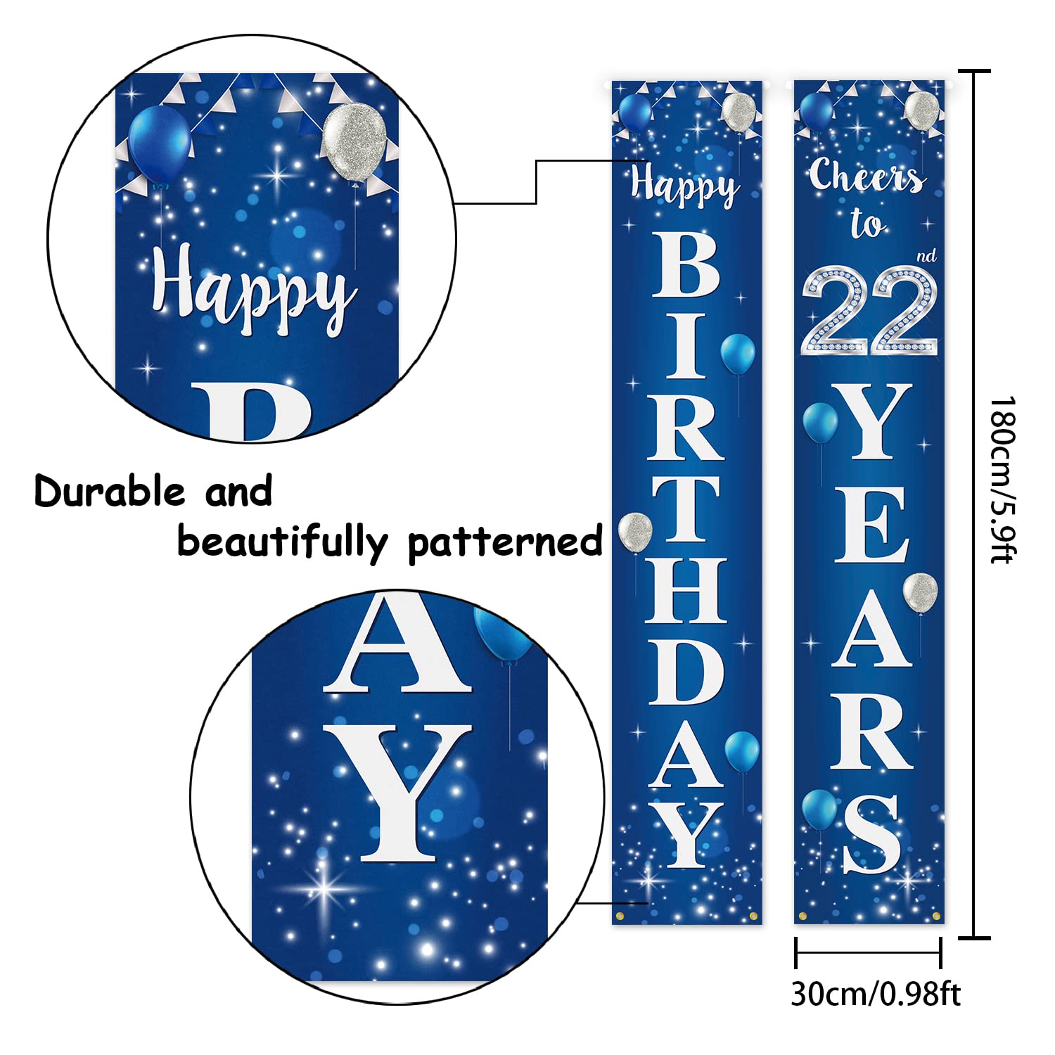 Happy 22Nd Birthday Yard Sign Door Banner - Cheers To 22 Years Birthday Party Decorations Supplies For Men Women - Blue