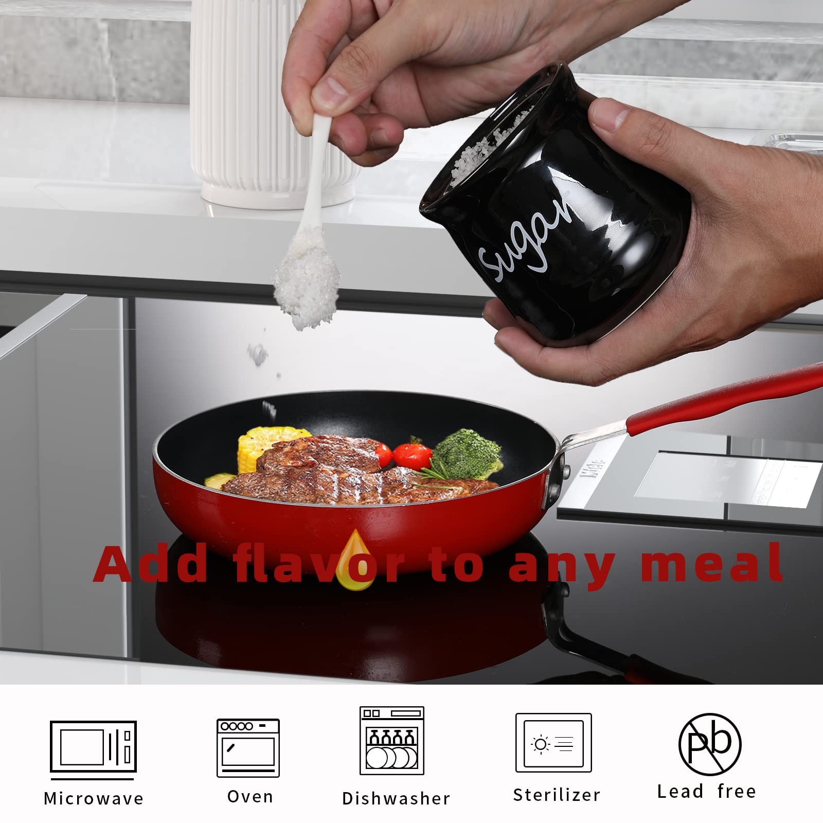 Ontube Ceramic Sugar Bowl With Lid And Spoon 12Oz (Black)