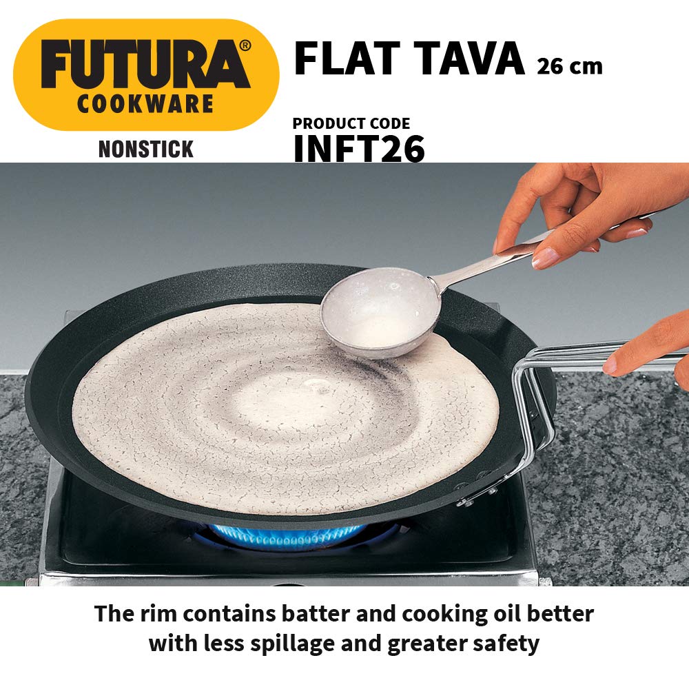 Hawkins Futura Non-Stick Induction Compatible Flat Tava Griddle, 10'' Induction, Black,