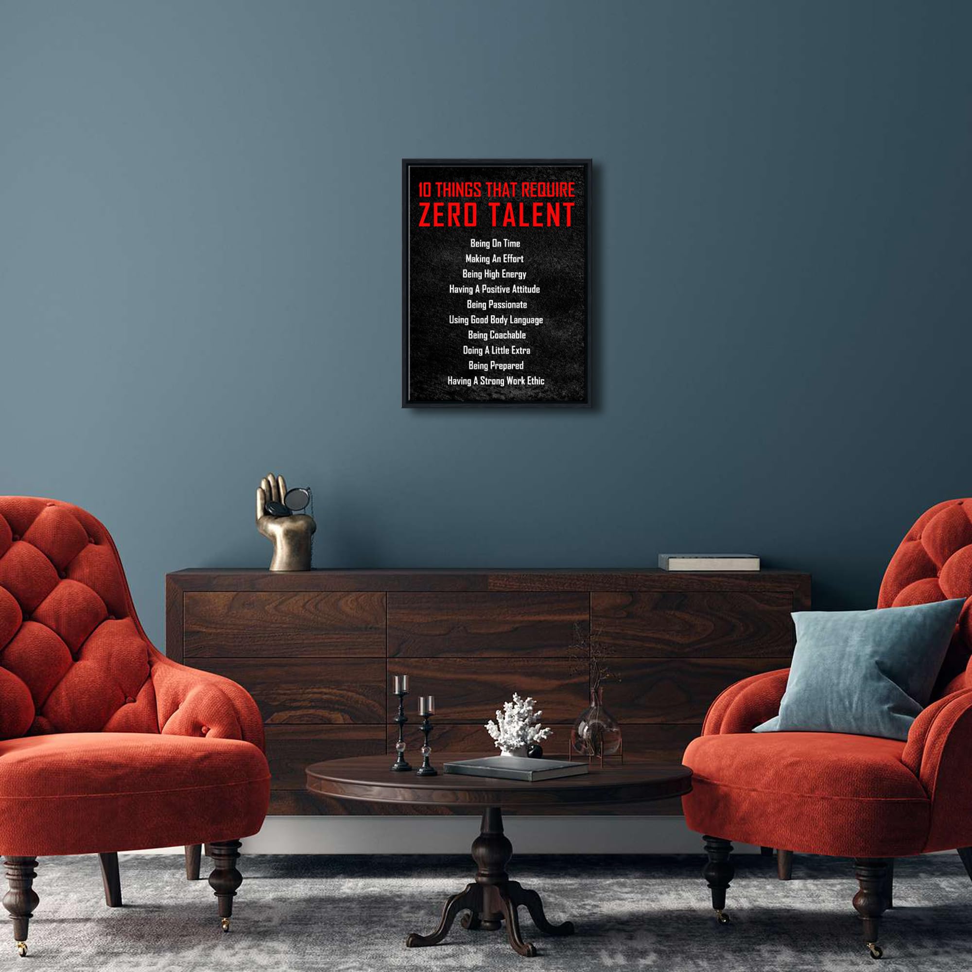 Pyradecor Black Framed Motivational 10 Things That Require Zero Talent Office Positive Quotes Inspirational Poster Canvas Prints