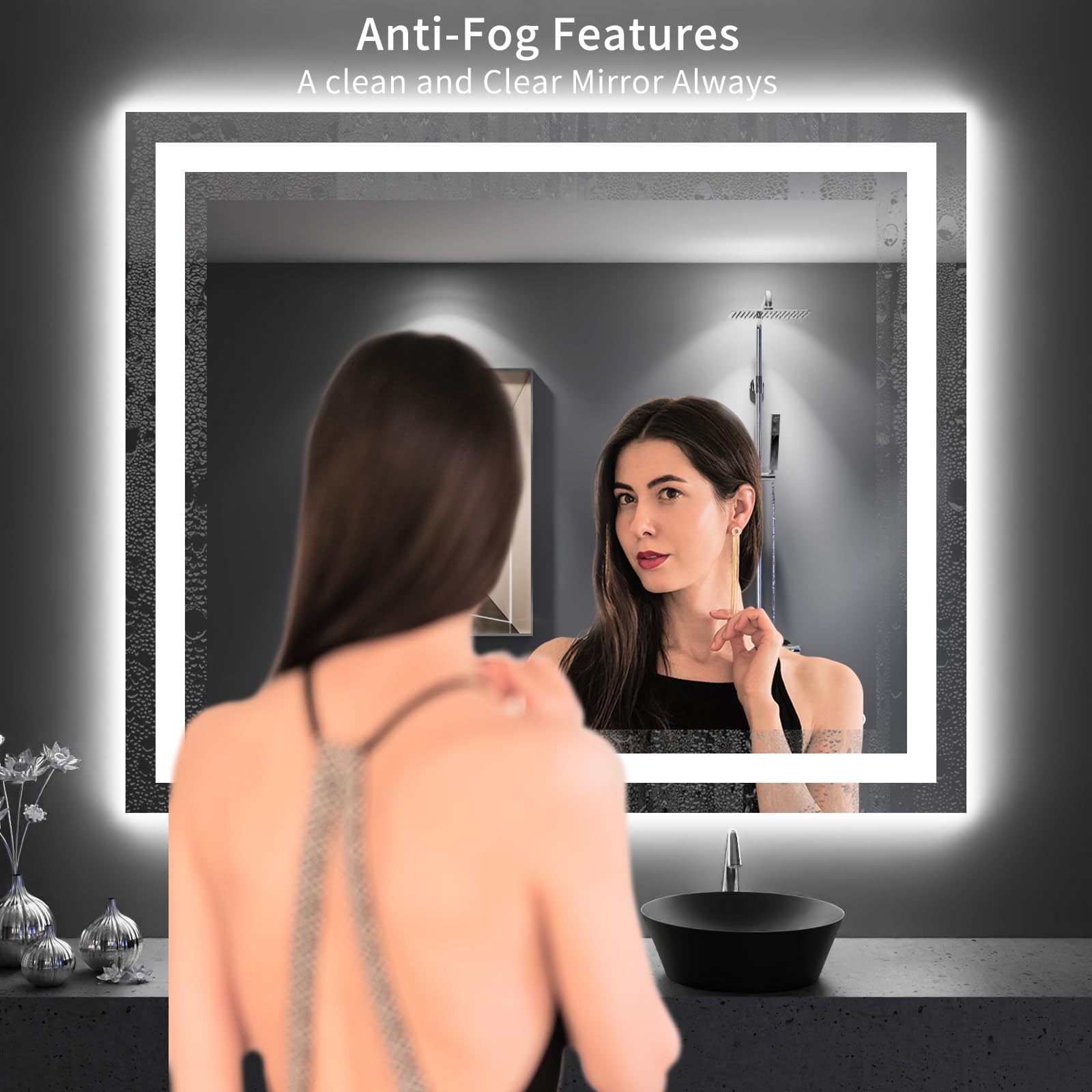 Loaao 48''X40'' Led Bathroom Mirror With Lights, Anti-Fog, Dimmable, Backlit + Front Lit, Lighted Bathroom Vanity Mirror For Wal