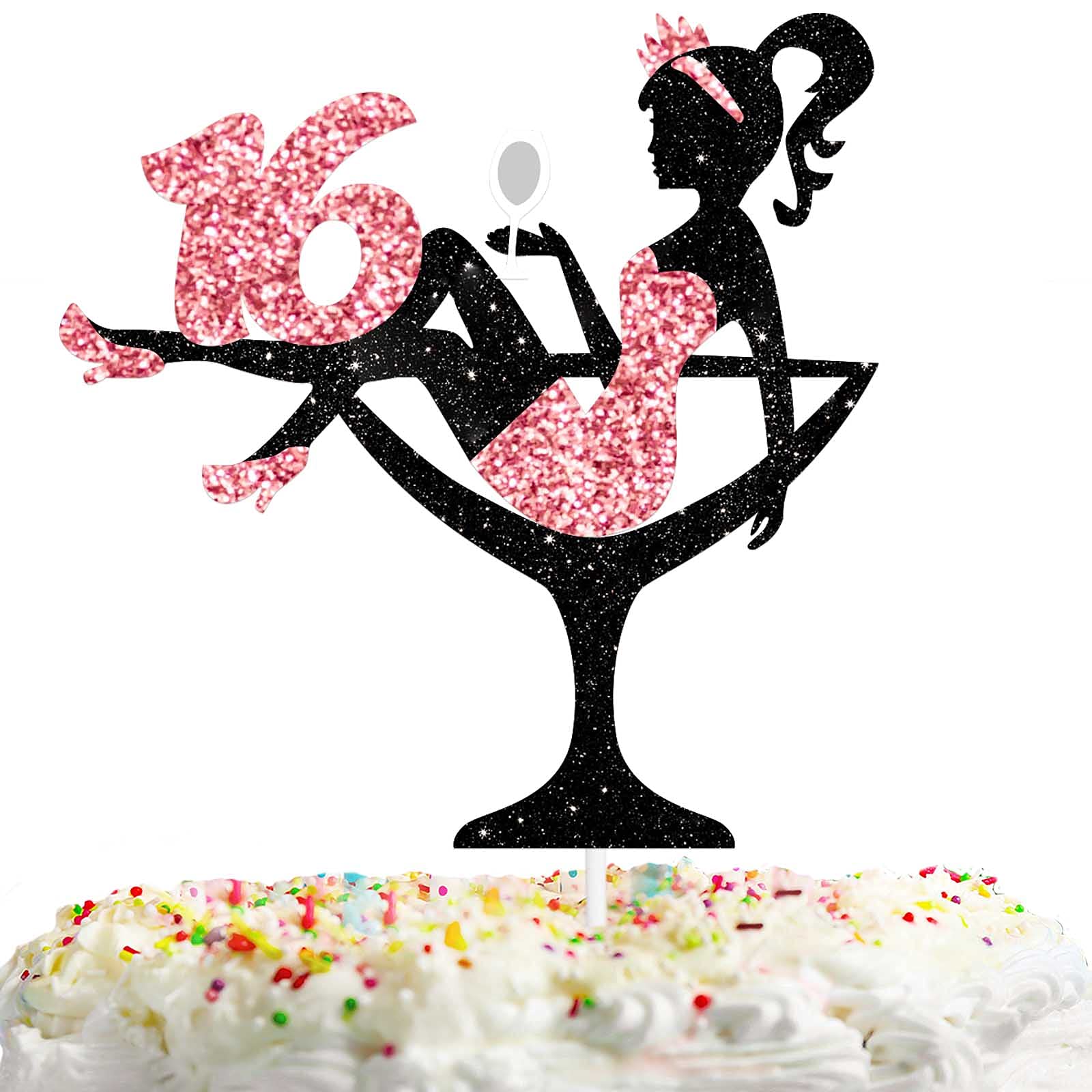 Sitting Girl Cake Topper Picks For Girl Lady 16Th Birthday Makeup Spa Theme Party Decoration Supplies 16 Silhouette High Heeled