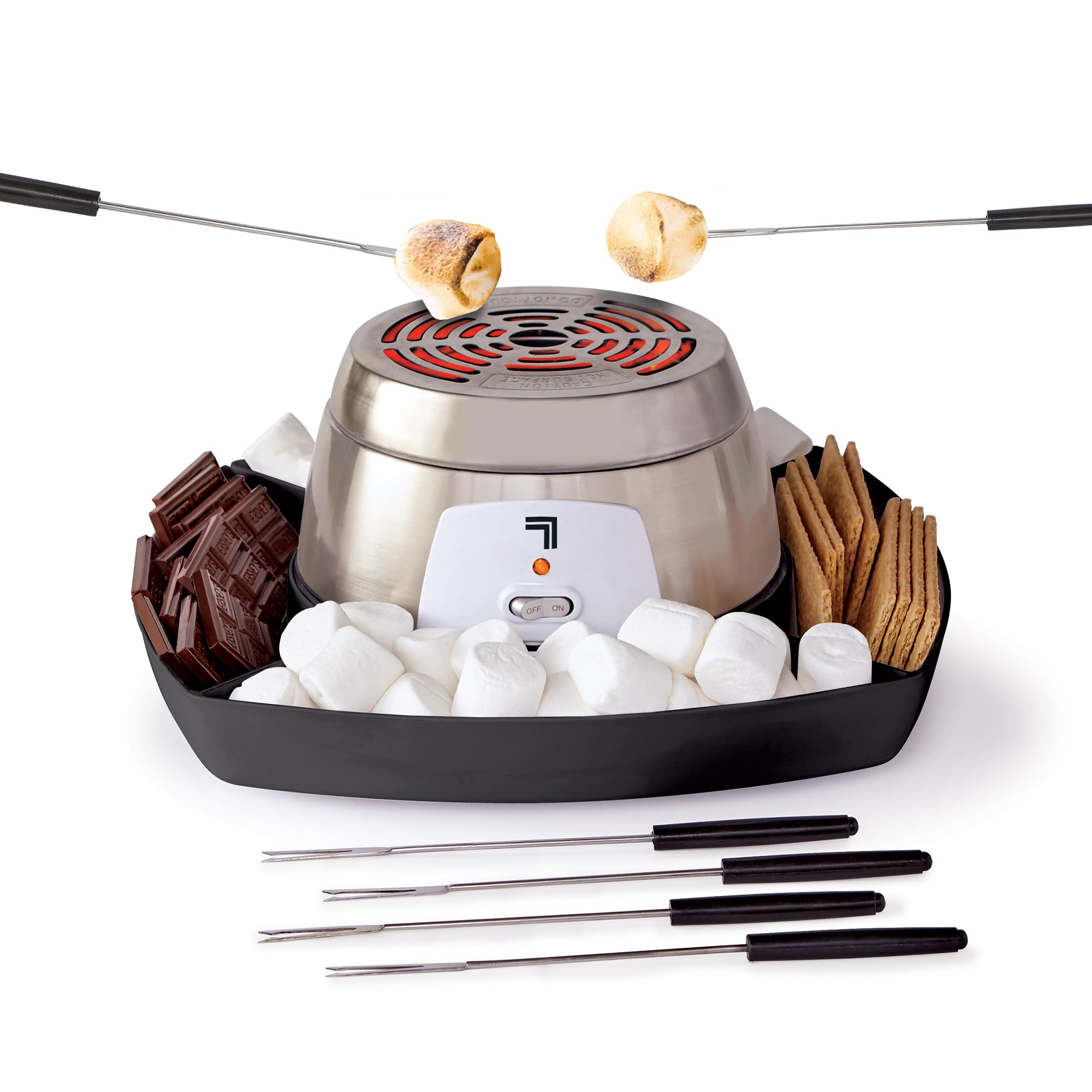 Sharper Image Electric Smores Maker - 8-Piece Indoor Smores Kit| 6 Skewers & Serving Tray| Flameless Tabletop Appliance for Kid