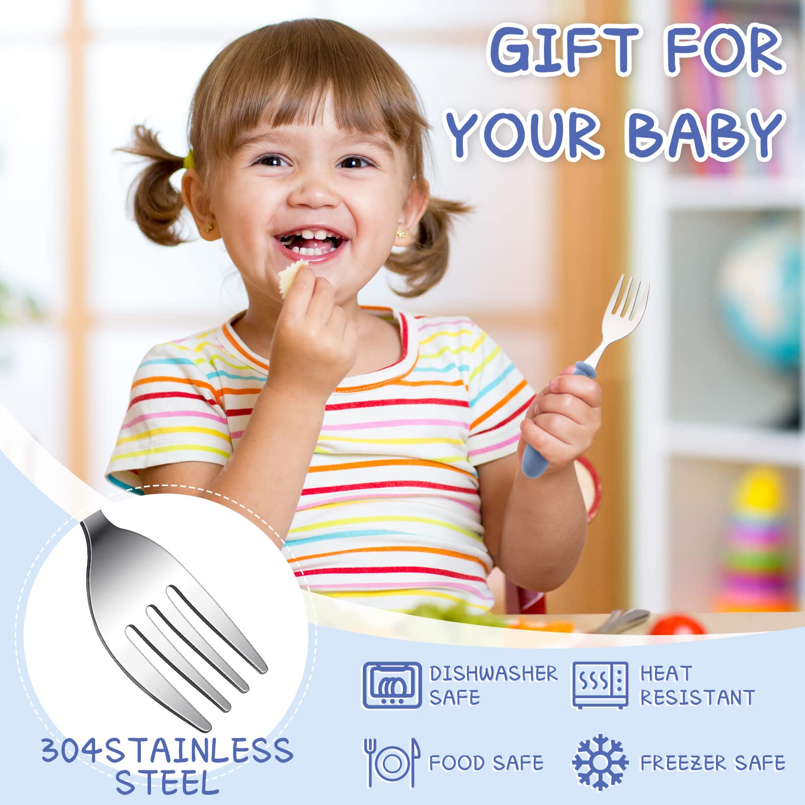 9 Pieces Stainless Steel Toddler Forks, Baby Forks, Kids Forks, for Self Feeding Metal Forks Boys Girls Small Training Forks for