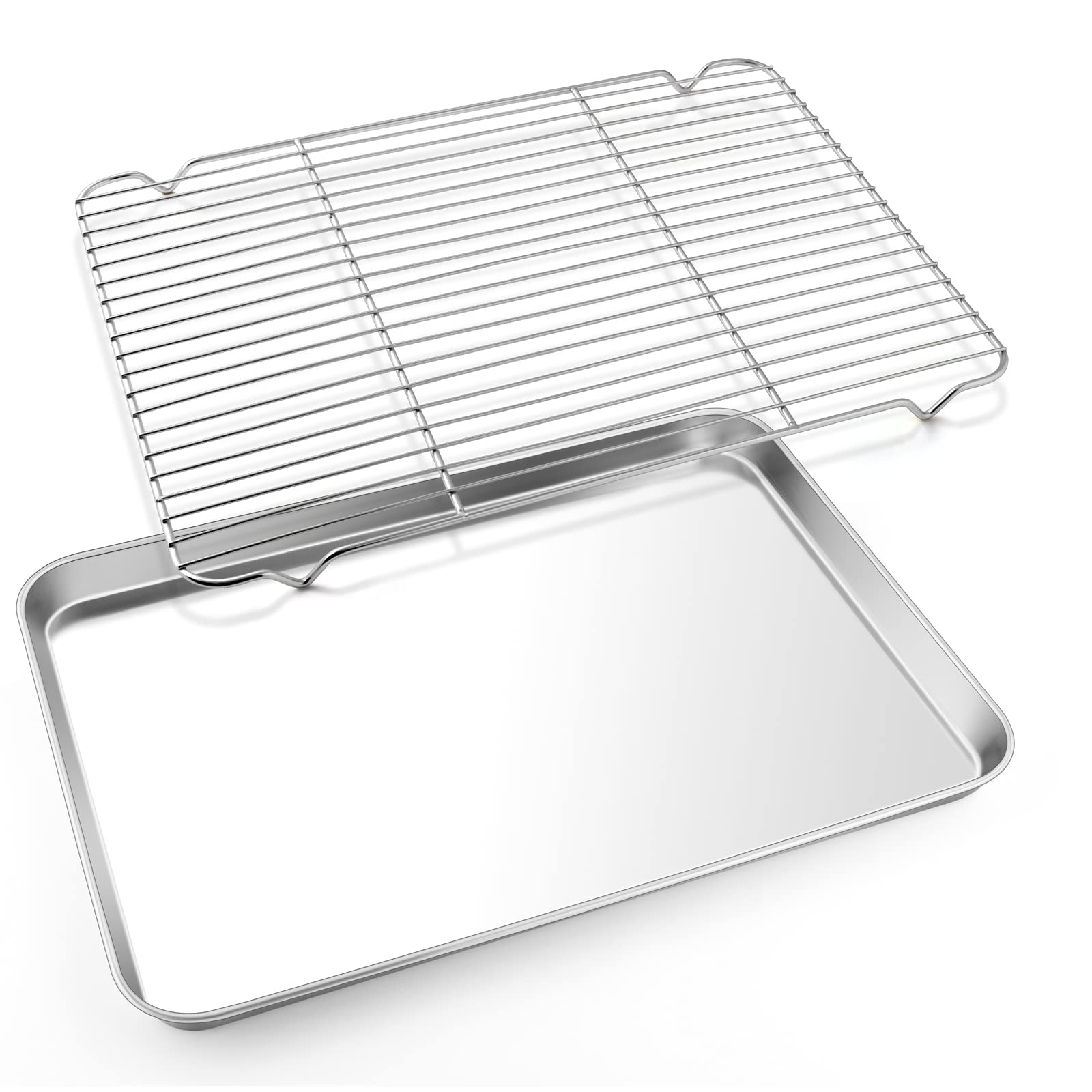E-Far Cookie Sheet With Rack Set, Half Sheet Baking Pan For Oven Cooking, 18   X13    Stainless Steel Rimmed Tray With Wire Cool