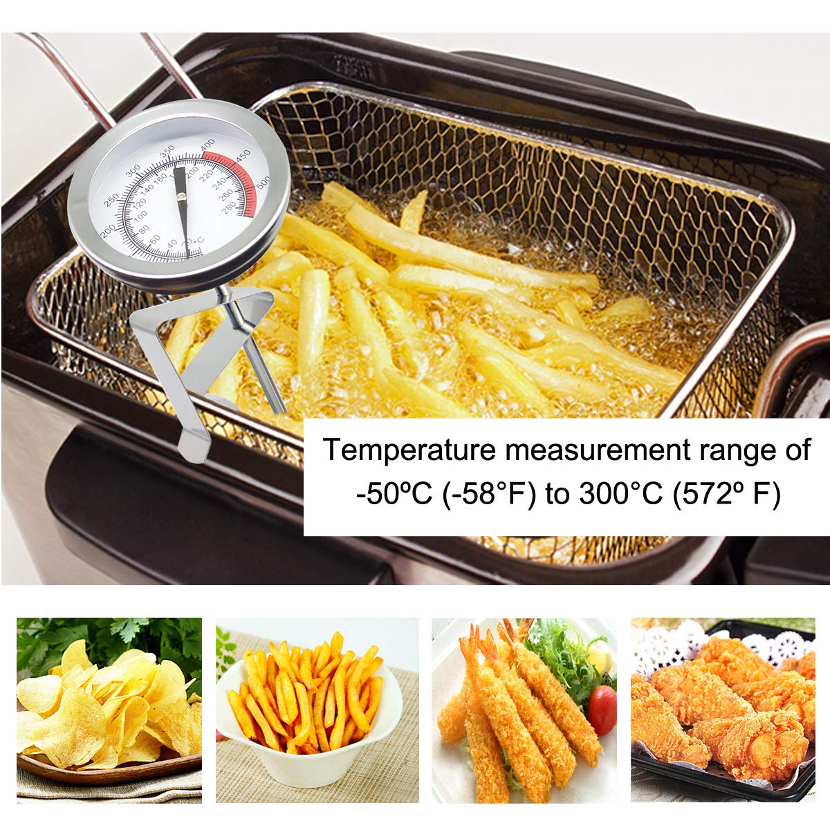 Deep Fryer Turkey Thermometer With Clip&15 Inch Stem - Best Professional Kitchen Pot Fryer Thermometer, Stainless Steel Fry Oil