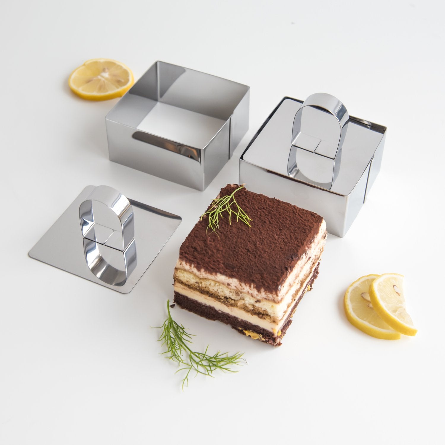 Uncle Jack Square Food Forms Presentation Cooking Molds with Press, Biscuit Dough Cutters, Stainless Steel(set of 2)