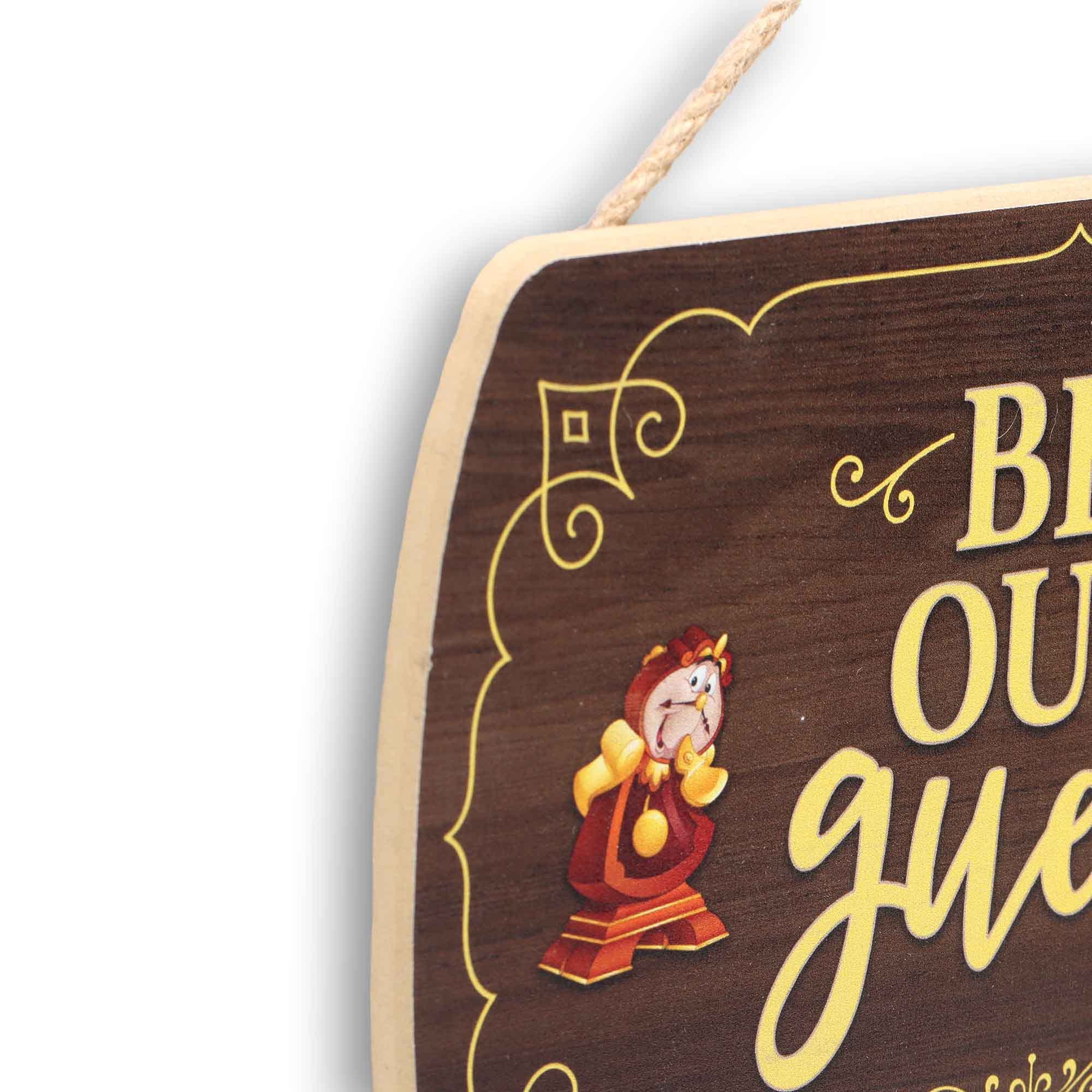 Disney Beauty And The Beast Be Our Guest Hanging Wood Wall Decor - Fun Be Our Guest Sign For Entryway Or Guest Room