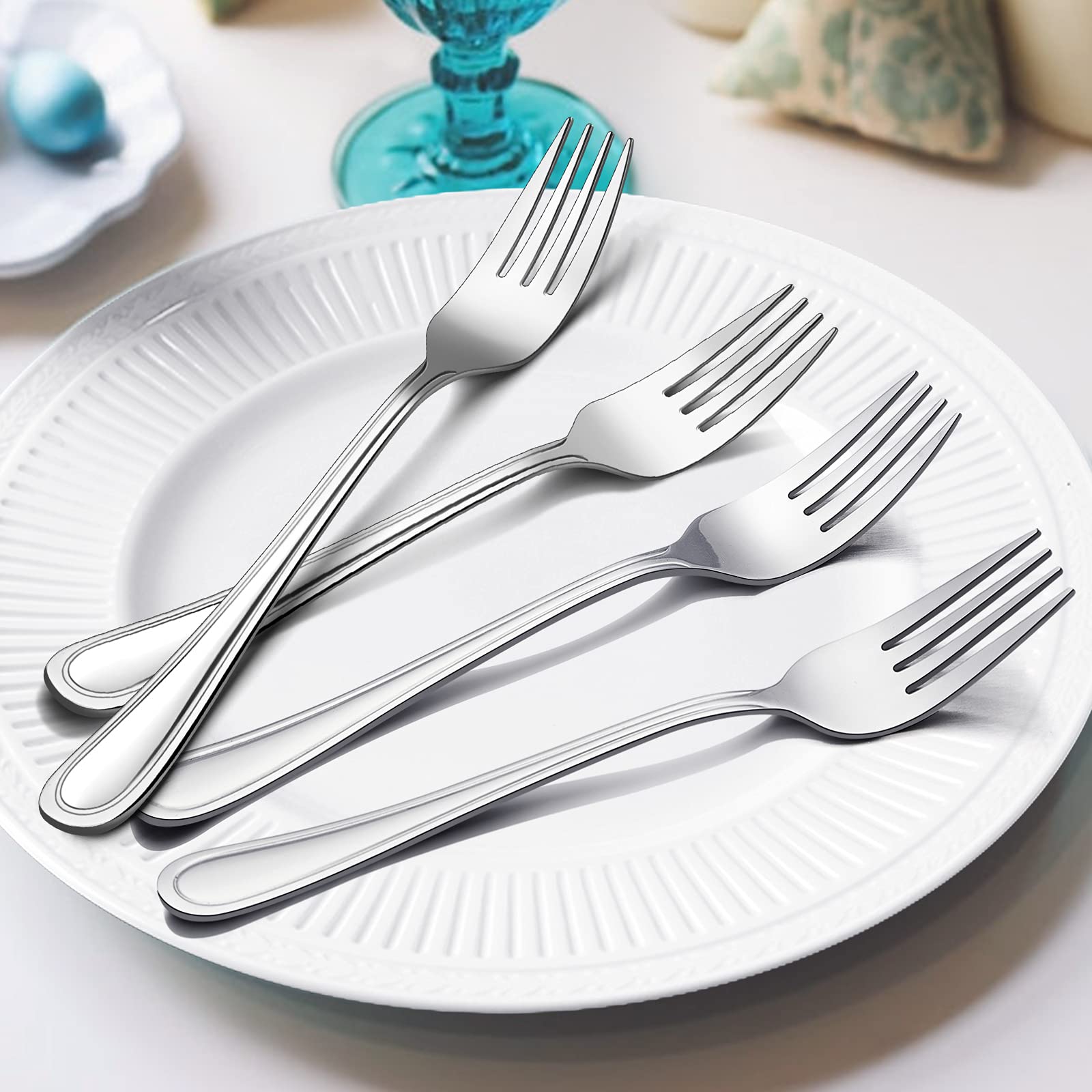 Dinner Forks Set Of 12, E-Far 7.9 Inch Stainless Steel Forks For Home, Kitchen Or Restaurant, Non-Toxic & Mirror Polished, Easy