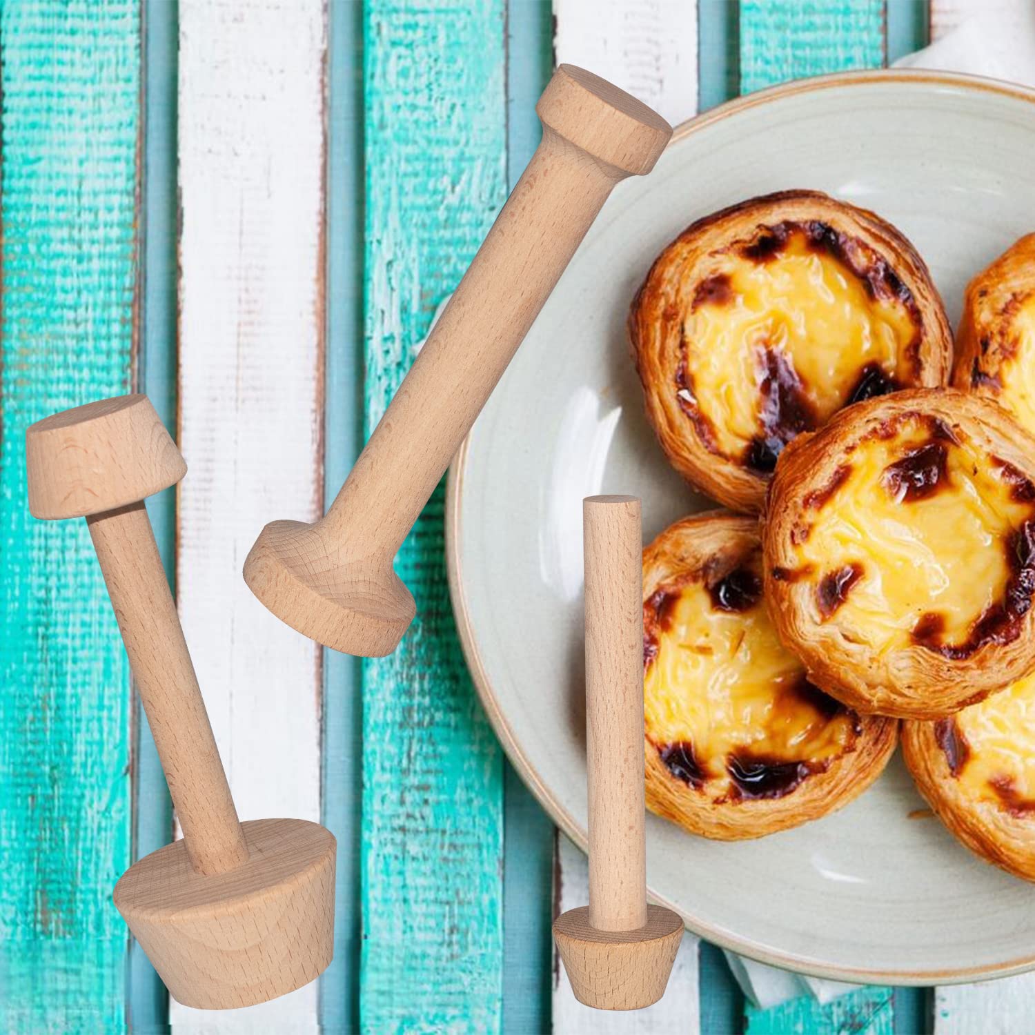 Dupiulk Wooden Tart Tamper Set, Double Side Pie Pastry Dough Tamper, Egg Tart Pan Mold Diy Cake Pastry Baking Tool For Mini Egg