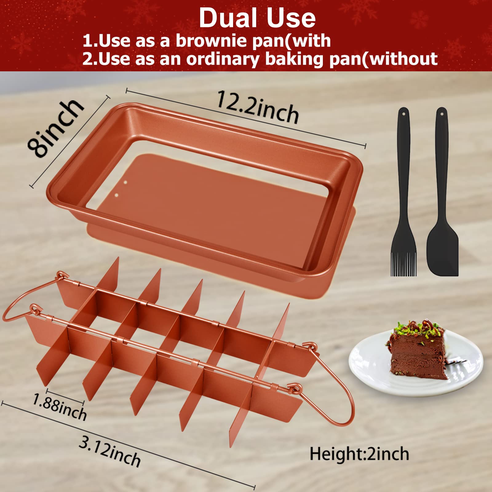 Brownies Pan, Brownie Pan With Dividers, Nonstick Brownie Baking Pan With Slicer Cutter & Spatula & Brush, Brownie Pans, Rectang