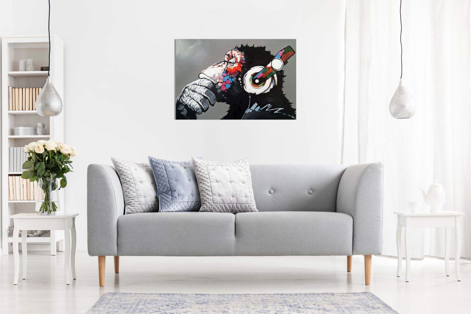 Panther Print Cool Ape With Dj Heaphones Canvas Wall Art Picture Print (18X12)