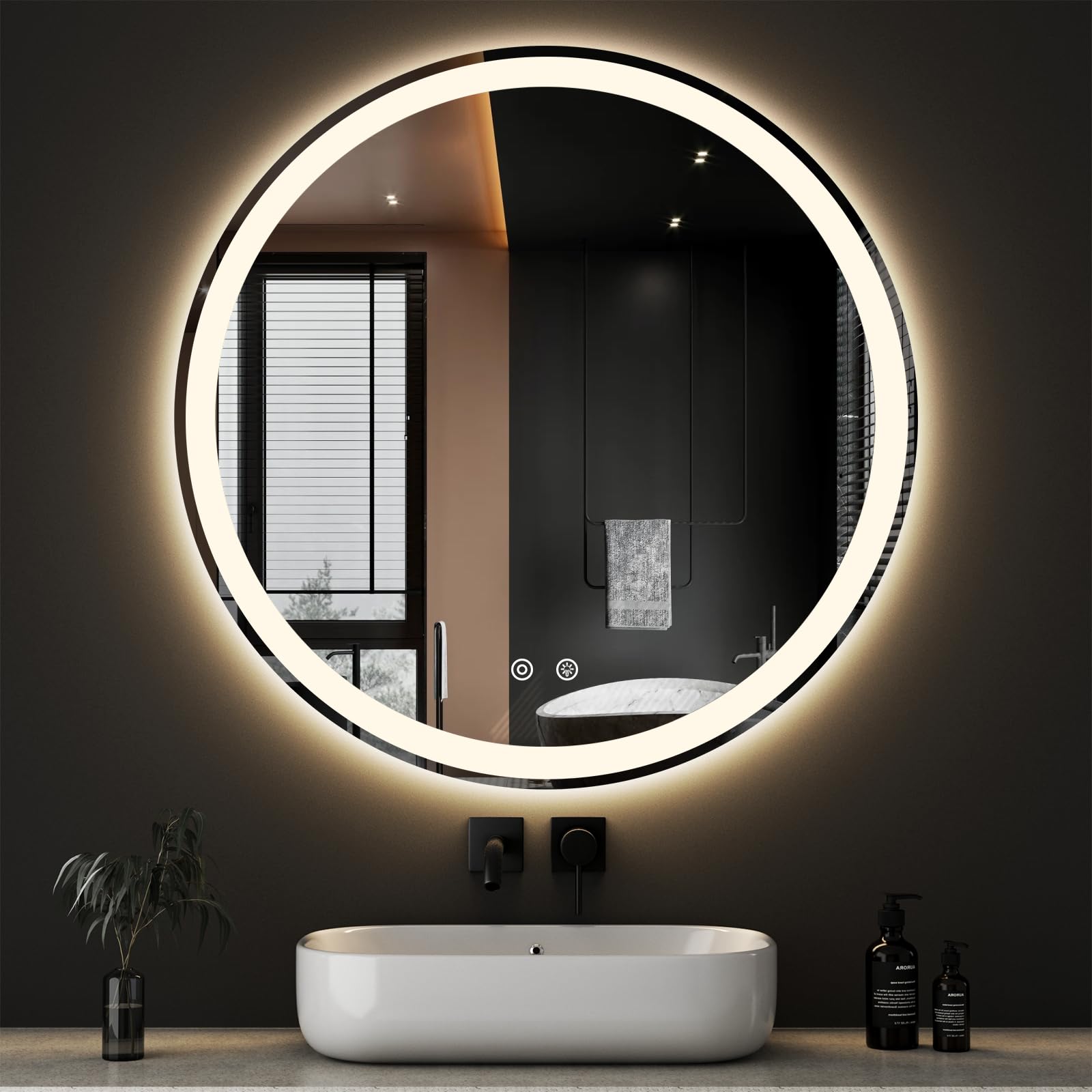 NEWBULIG 36 Inch Round LED Bathroom Wall Mirror with Lights, Light up Vanity Bathroom Mirror for Over Sink, Anti-Fog and Dimmabl