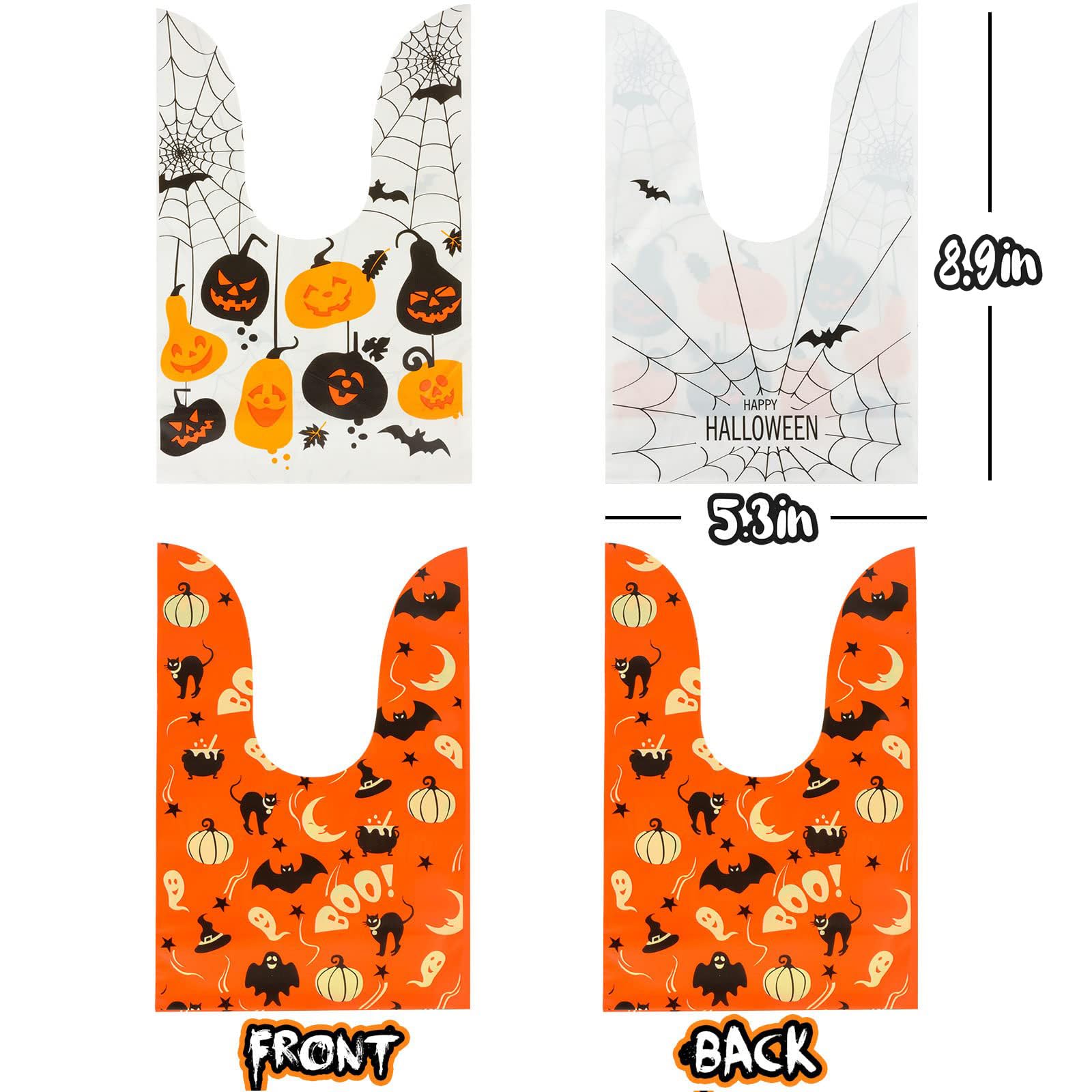 100 Pcs Halloween Treat Bags Candy Bags, Kids Trick Or Treat Bags Goodie Bags, Cute Rabbit Ear Small Halloween Cookies Plastic G