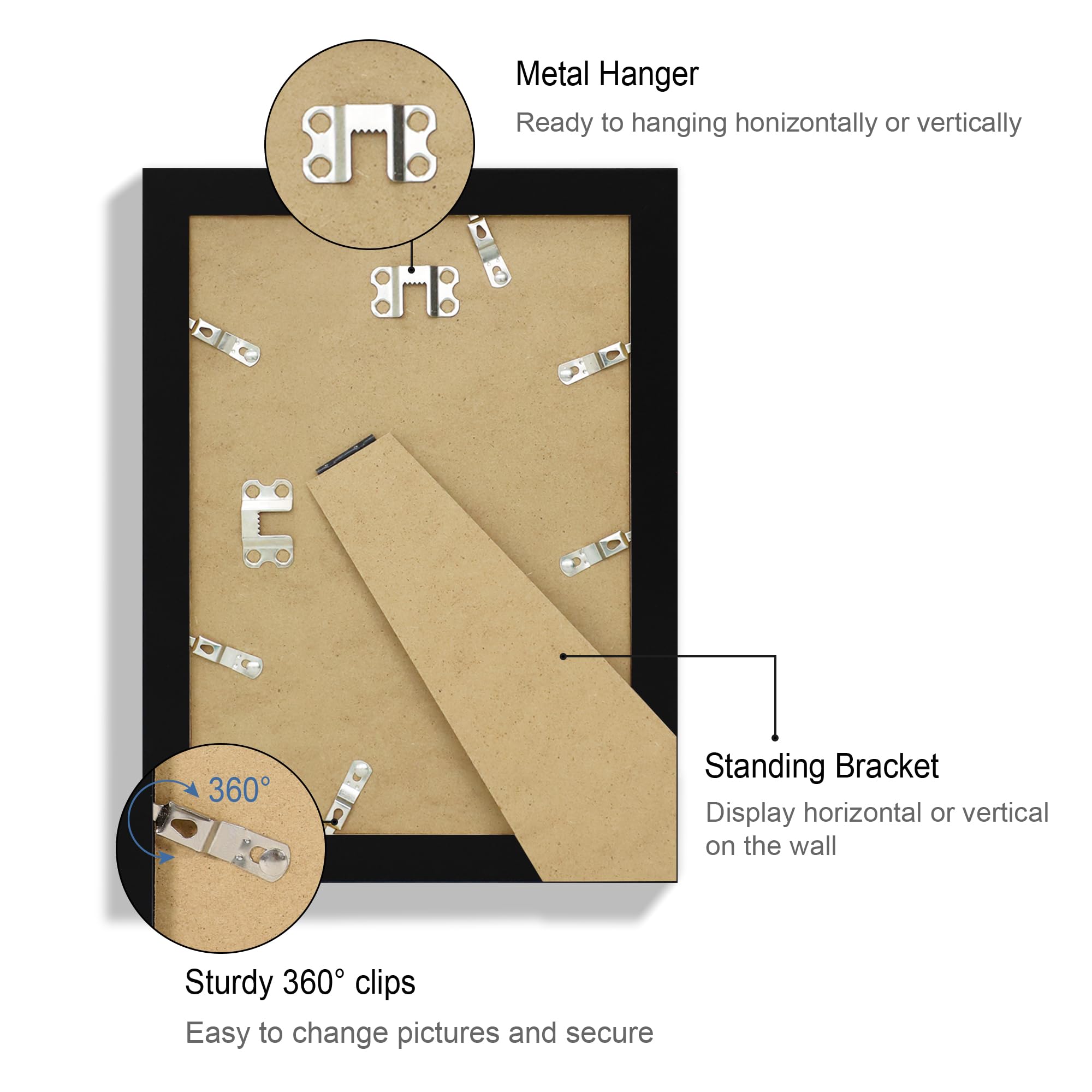 Hongkee 7x10 Picture Frame Set of 4, Made of Real Glass and Black Frame - Display Picture 5.5x8.5 with Mat or 7x10 Without Mat,