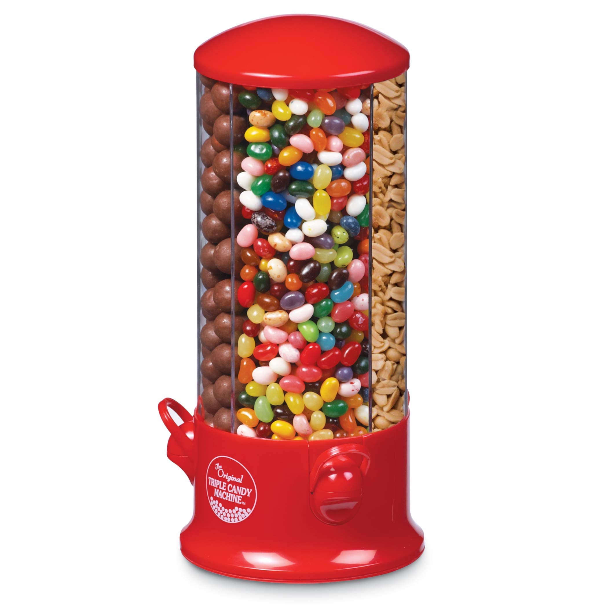 Handy Gourmet The Original Polystyrene Triple Candy Machine - Fun Candy & Nut Dispenser - New & Improved (Red) - 360 Degree And