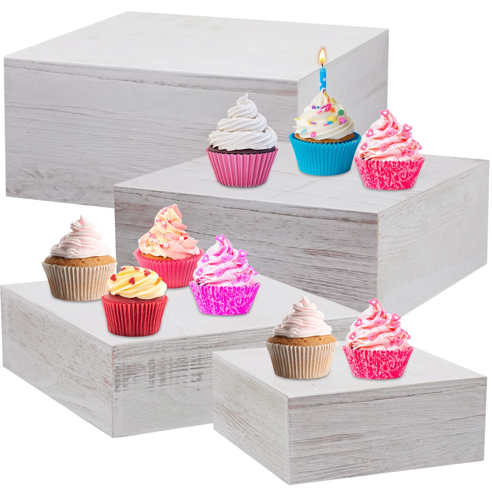 Set Of 4 Wood Display Risers Rustic Cupcake Stand Rustic Wood Cake Stands Wooden Stackable Display Box For Dessert Wedding Birth