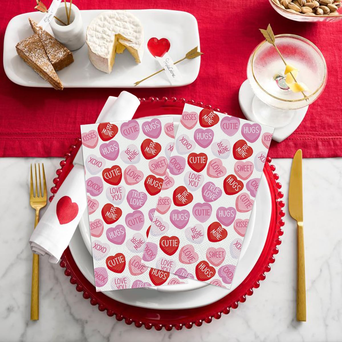 Horaldaily 100 Valentine Disposable Paper Decorative Guest Napkins, Pink Tiny Heart Hand Towel For Party Lunch Dinner Kitchen Ba