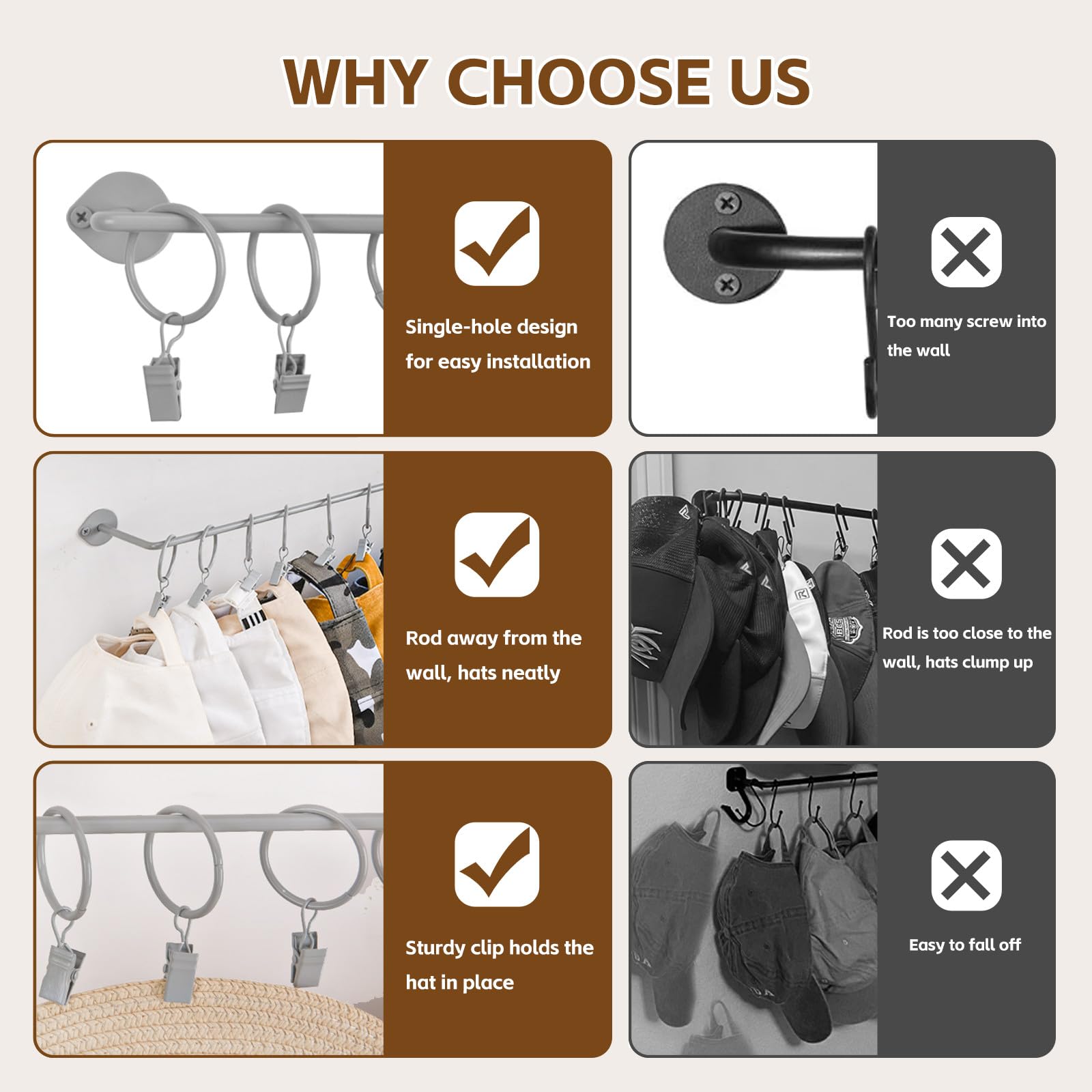 Viklluyr Hat Rack Baseball Cap Wall Organizer - Closet Hats Holder With 20 Hooks - Metal Caps Storage Wall Mounted Hat Hanger Se