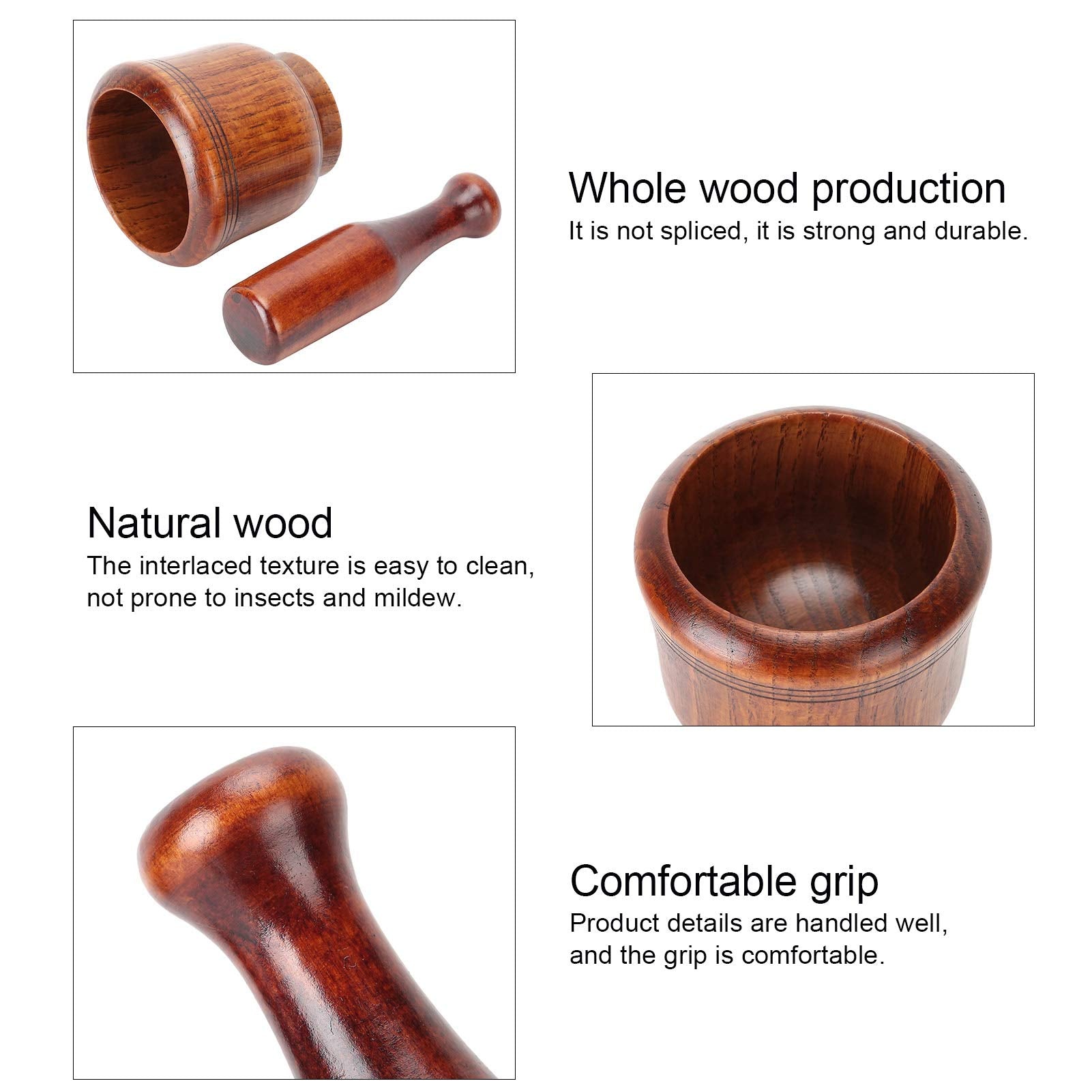 Luvitory Mortar And Pestle Set, Wooden Spice Grinder Manual Garlic Masher Pepper Press Ginger Crusher Herb Spices Grinder Set Ki