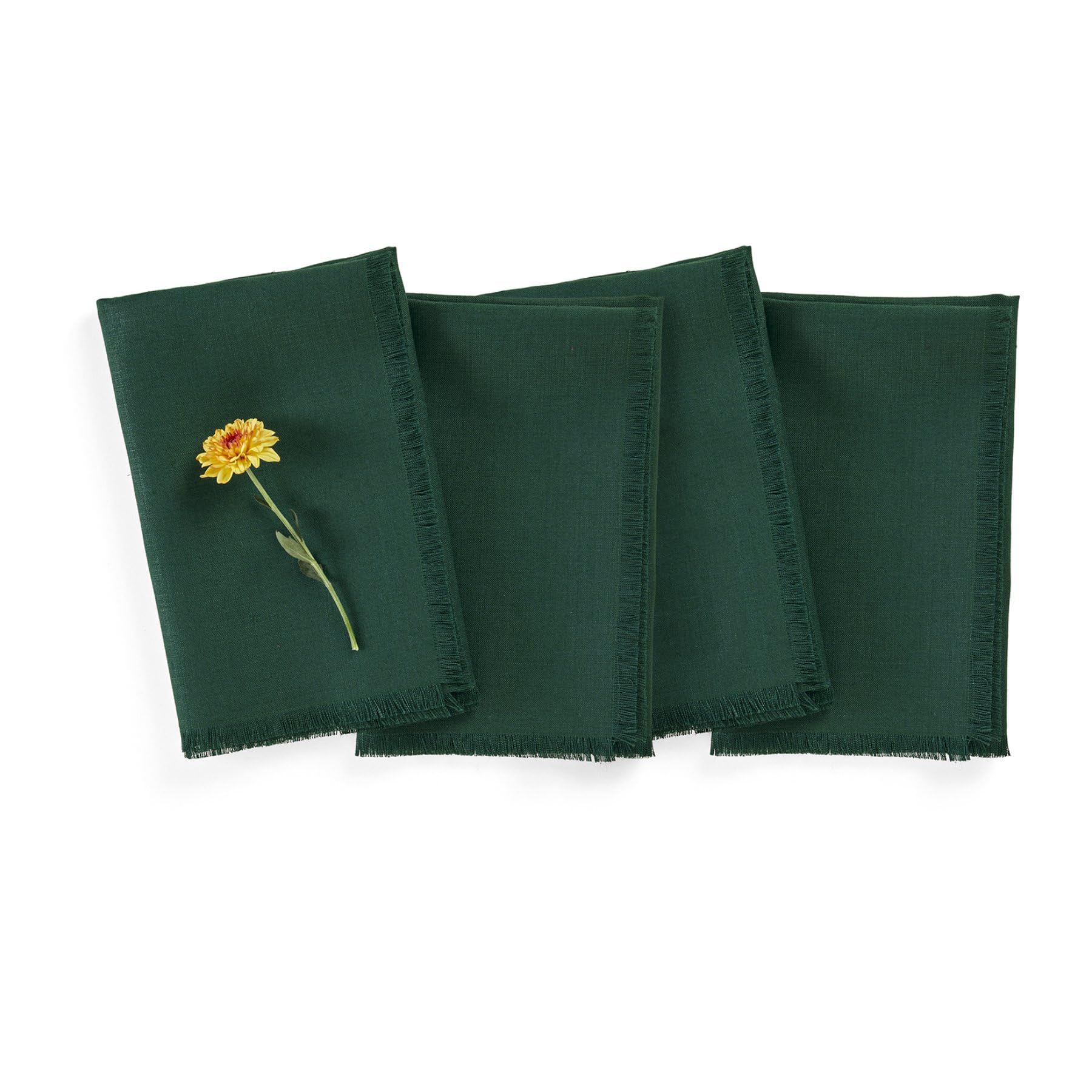 Solino Home Fringe Linen Dinner Napkins 20 X 20 Inch - 100% Pure Linen Evergreen Cloth Napkins Set Of 4 For St Patrick'S Day - H