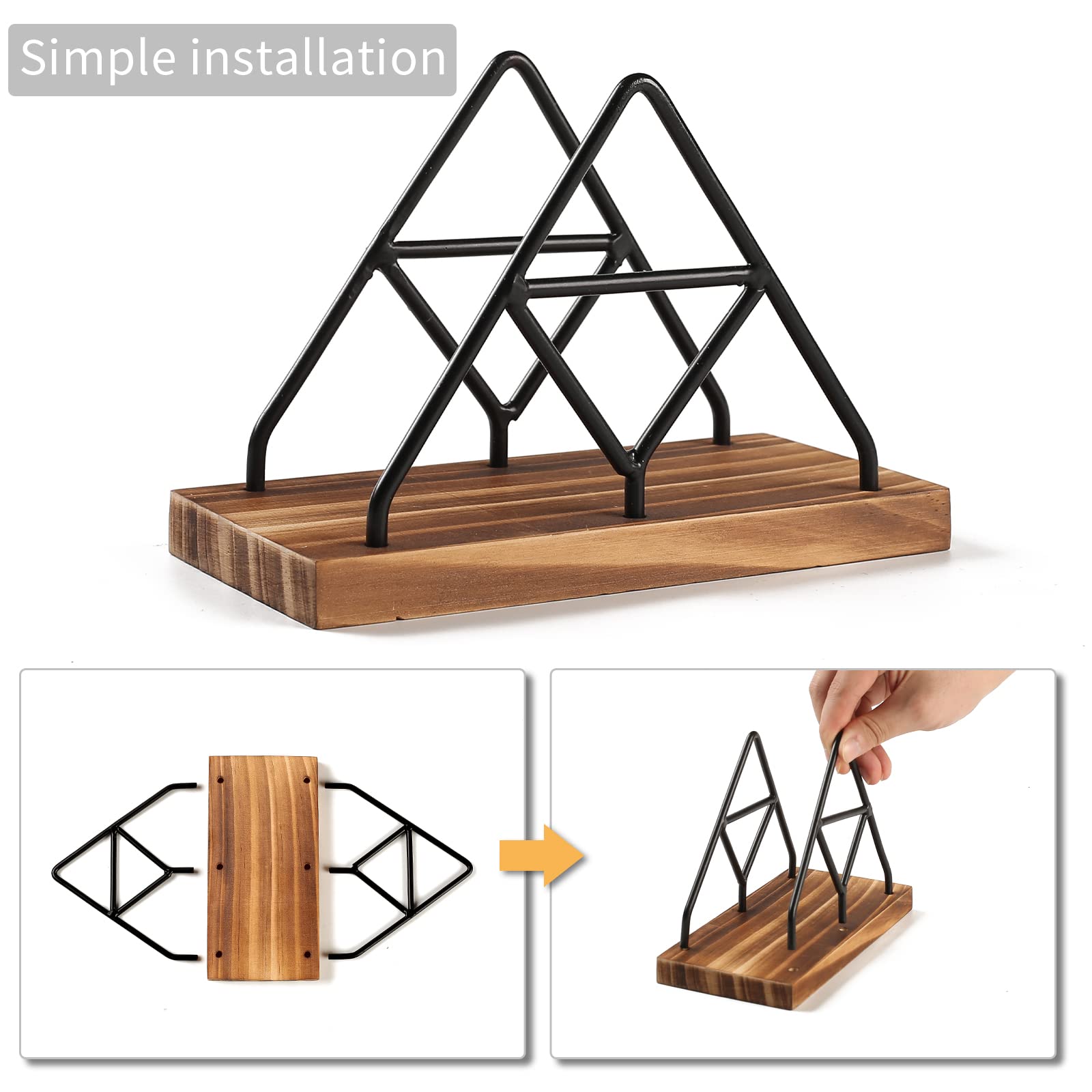 Wooden Napkin Storage,1 Pack Black Table Napkin Holder With Black Metal Wire For Indoor Outdoor Home Dining Restaurant Kitchen D