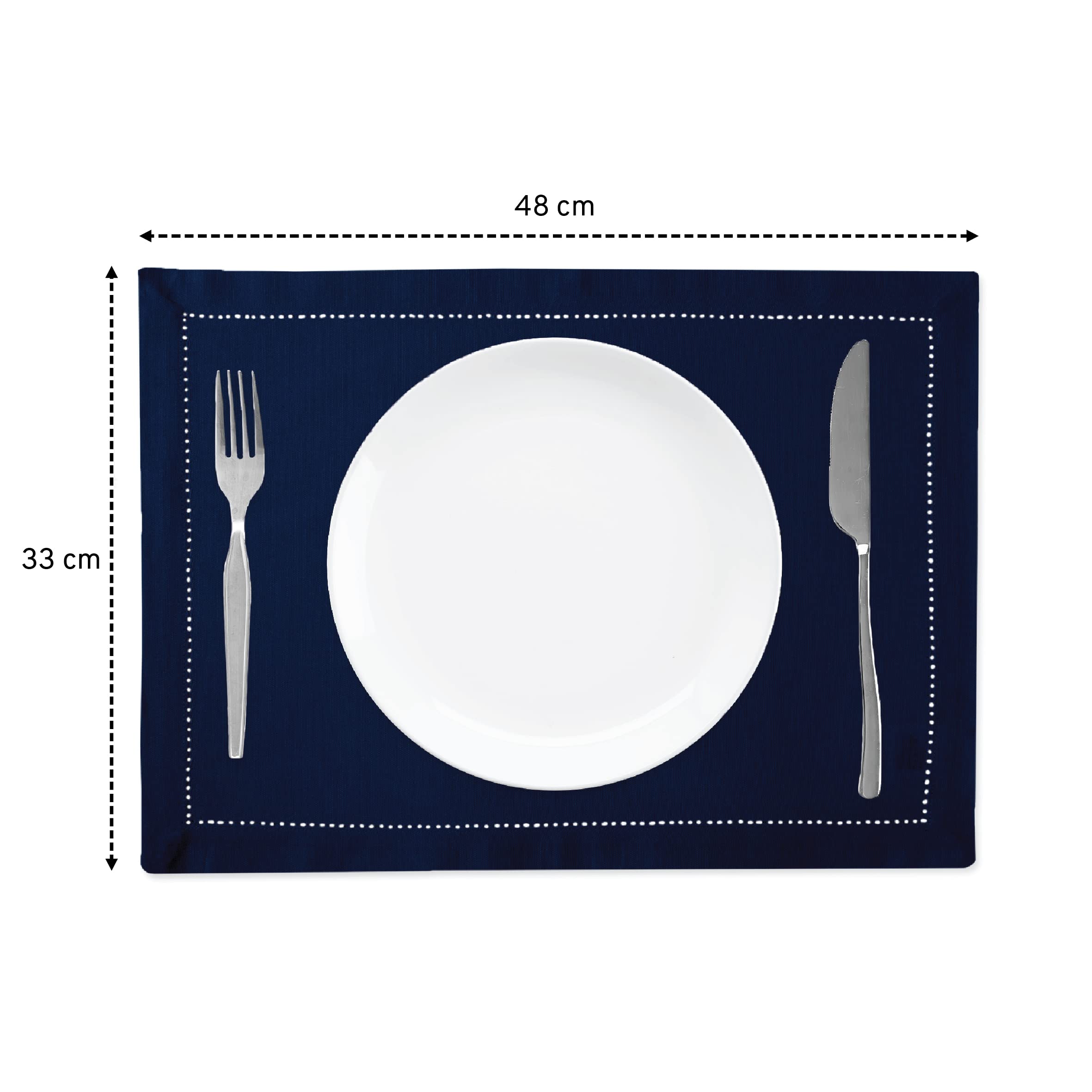 Encasa Xo Placemats Set Of 4 | Pure Cotton Hemstitched Design | Scotch Blue | Rectangular 19''X13'' - Dining Table Mat | Machine