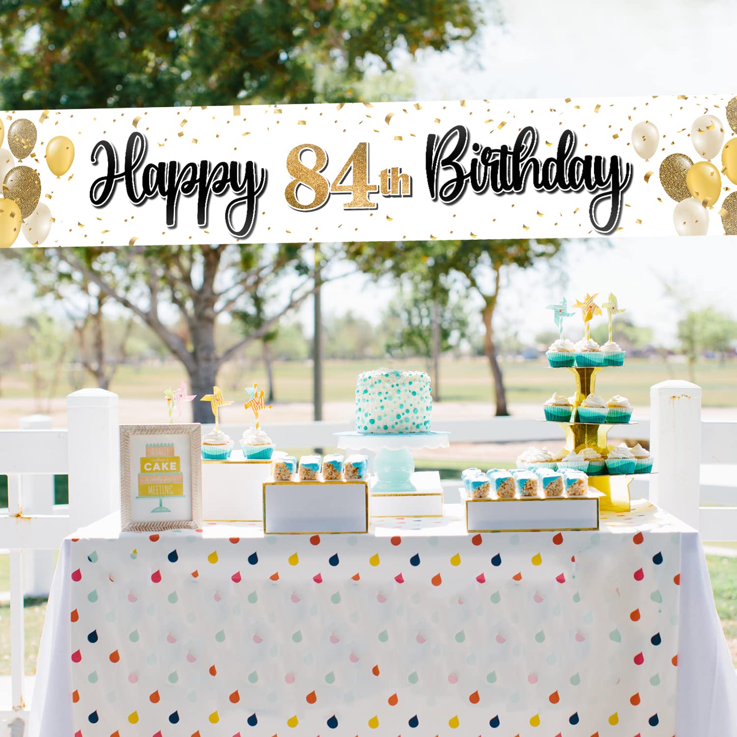 Laskyer Happy 84Th Birthday Decorations,84Th Gold Balloon Large Birthday Hanging Banner Sign,84 Years Old Bday Party Supplies.