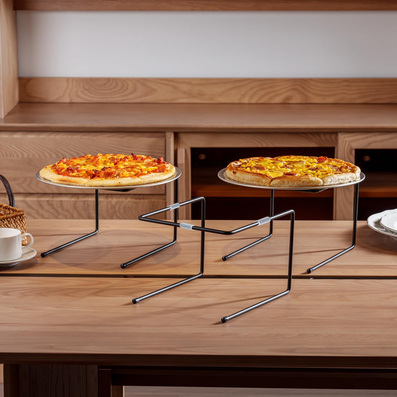 Mygift Black Metal Pizza Table Stands, Tabletop Pizza Pan Riser Food Platter Tray And Display Rack, Set Of 4