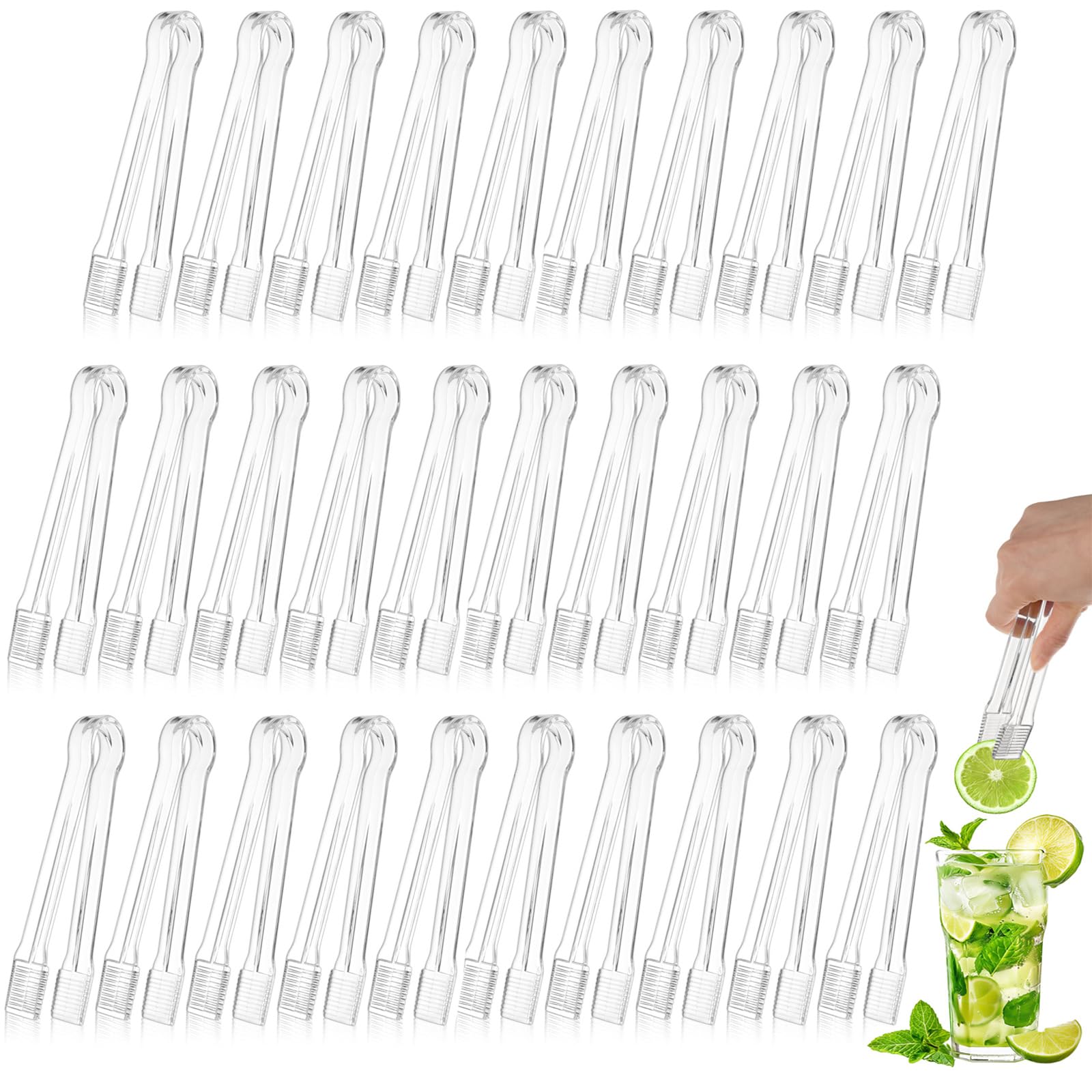 PEASUG 30 PCS Plastic Serving Tongs, Disposable Plastic Tongs, Clear Kitchen Small Serving Utensils for Serving for Party Food B