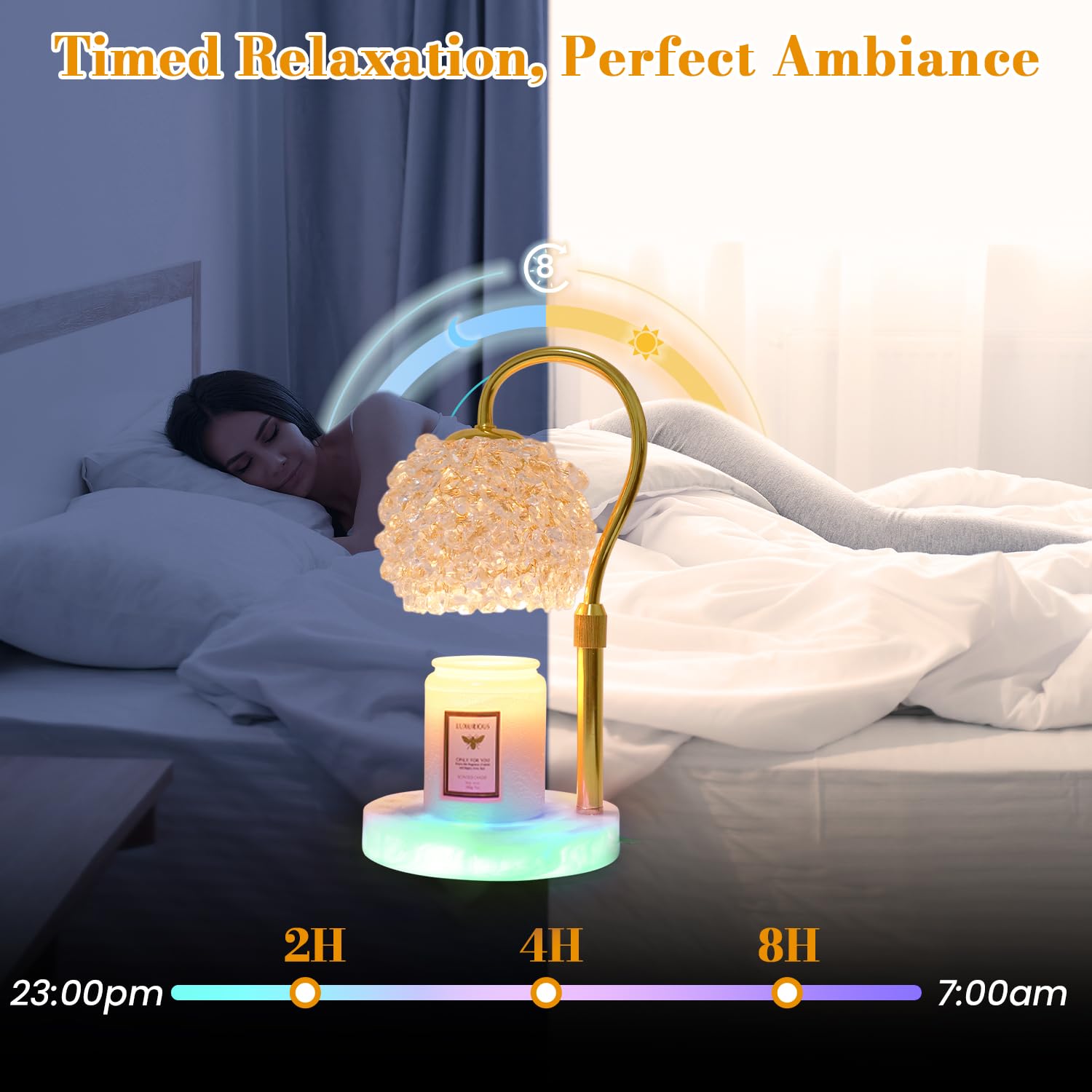 Hisummer Candle Warmer Lamp with Timer - Dimmer Electric Candle Lamp Warmer with RGB Mode, 312 K9 Crystals Lampshade,Adjustable