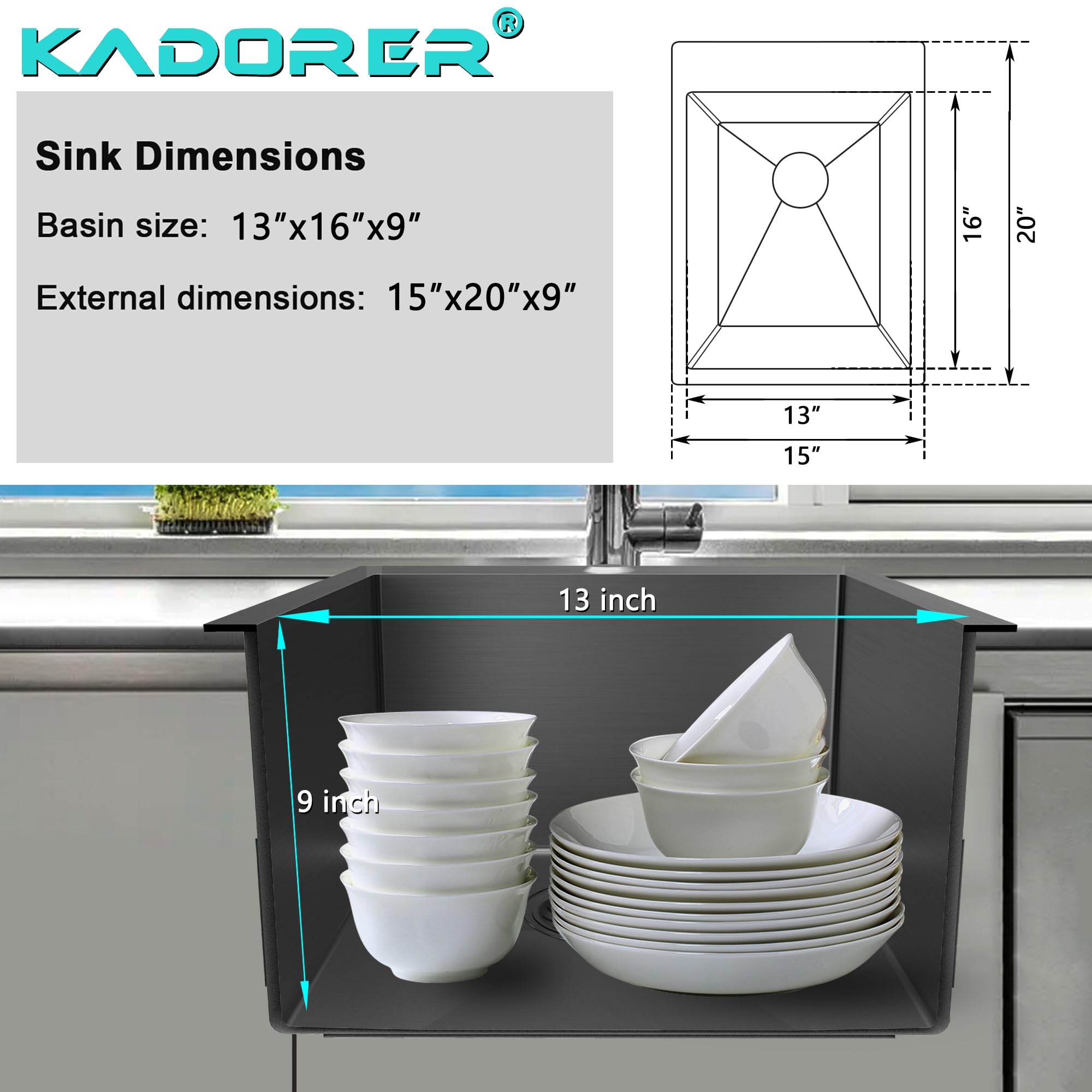 15 X 20 Inch Drop In Kitchen Bar Sink, Small Kitchen Sink Single Bowl Topmount Bar Prep Sink 18 Gauge Stainless Steel Bar Sink W