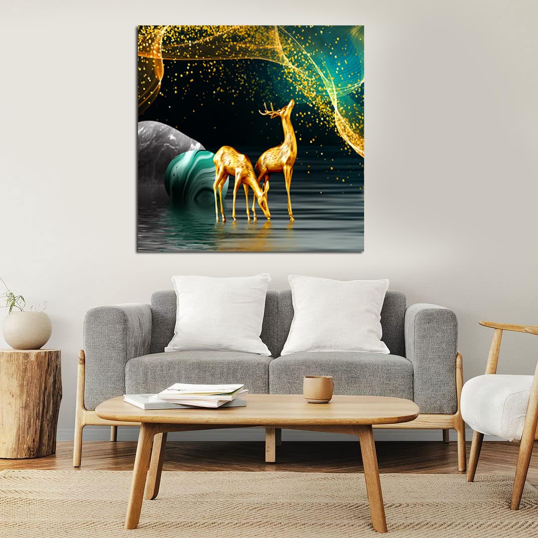 Maxstone Goldan Deer Wall Painting Wall Art Home Decoretive for Living Room, Bedroom, Office, Hotels, Drawing Room (55.88 X 55.8