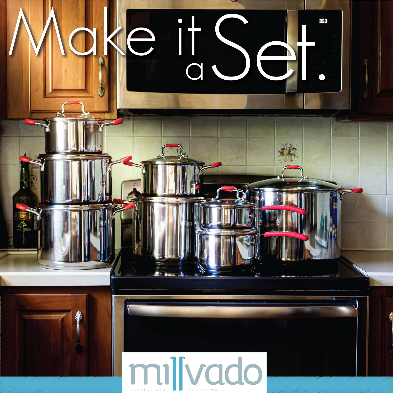 Millvado Stock Pot, Large Stainless Steel 11 Quart Stockpot, Large Cooking Pot, Clear Glass Lid And Measurement Markings, Steam