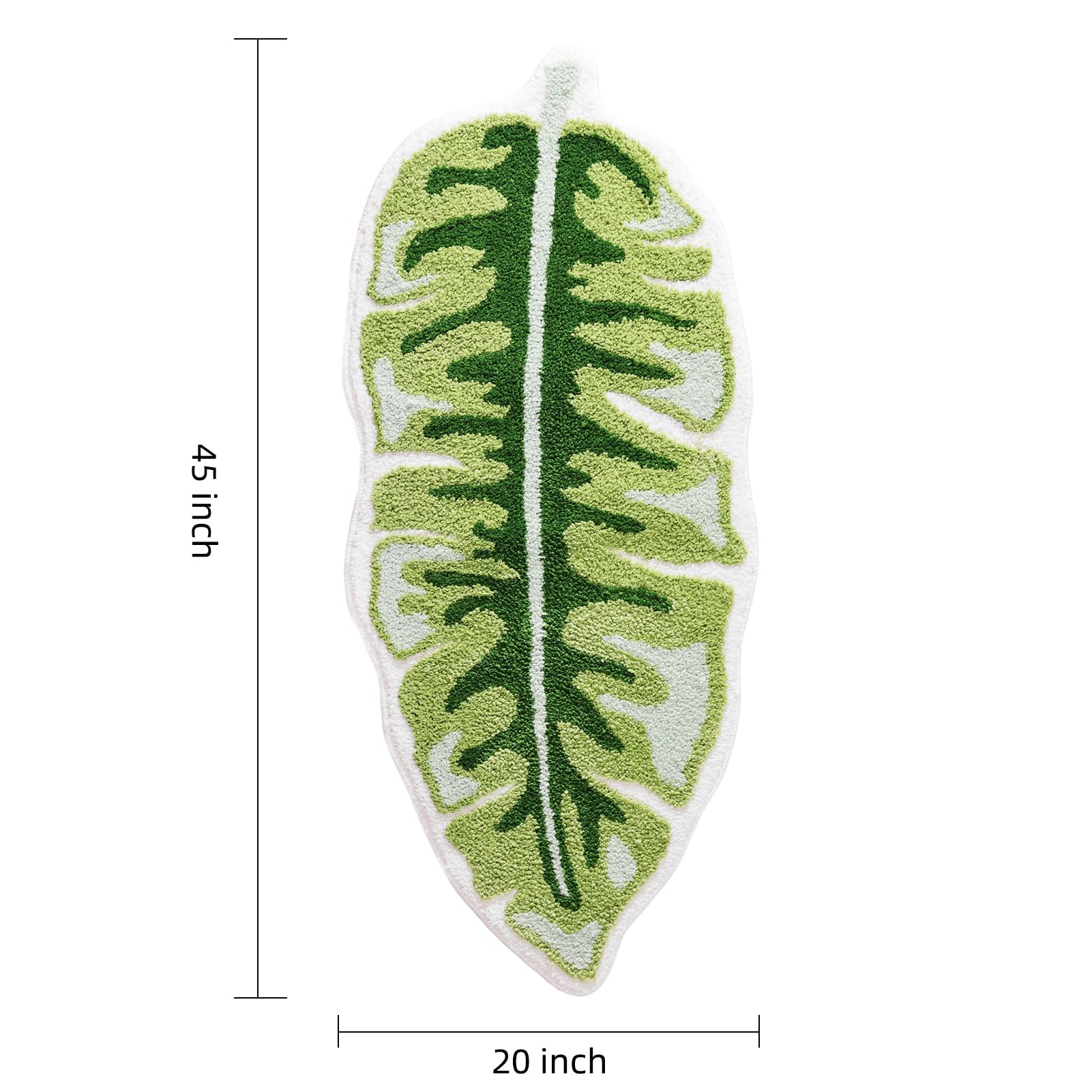 Panstar Green Leaf Bath Mat, Large Banana Leaf Plant Bathroom Runner Rug Non Slip Absorbent Cute Palm Shaped Bathtub Rug Bathroo