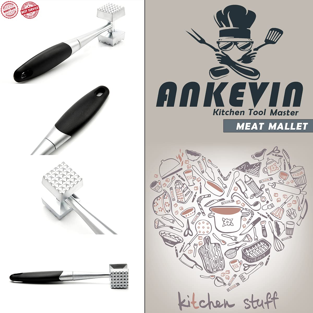 Meat Tenderizer, Dual-Sided Nails Meat Mallet, Meat Hammer Used For Steak, Chicken, Fish,Meat Pounder With Rubber Comfort Grip H